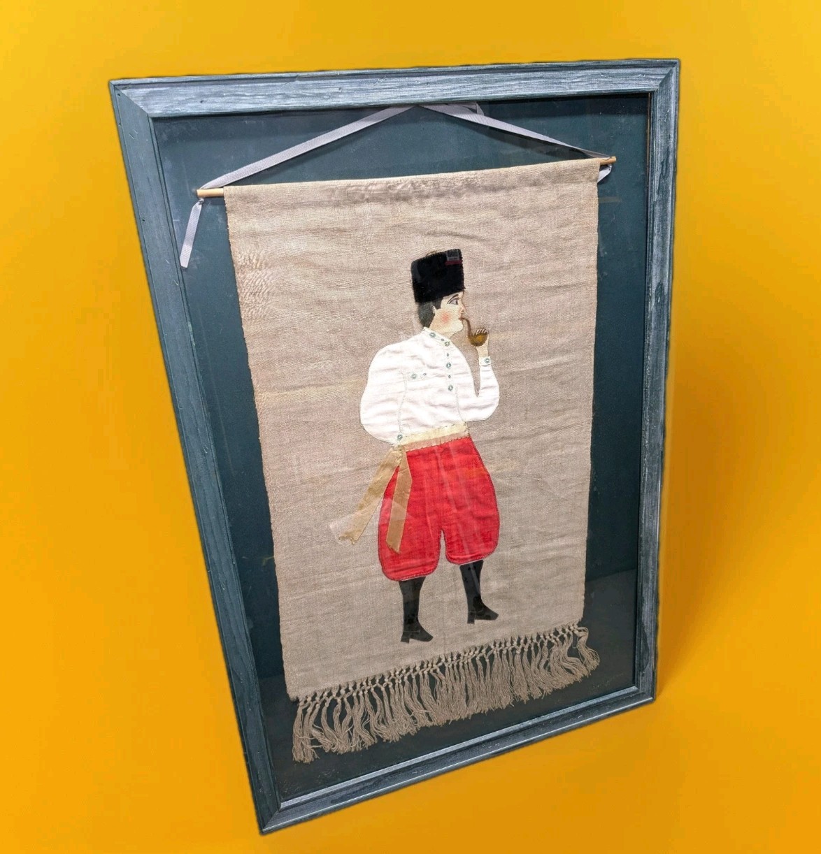 Large Antique Hungarian Transylvanian Framed Traditional Dress Wall Art