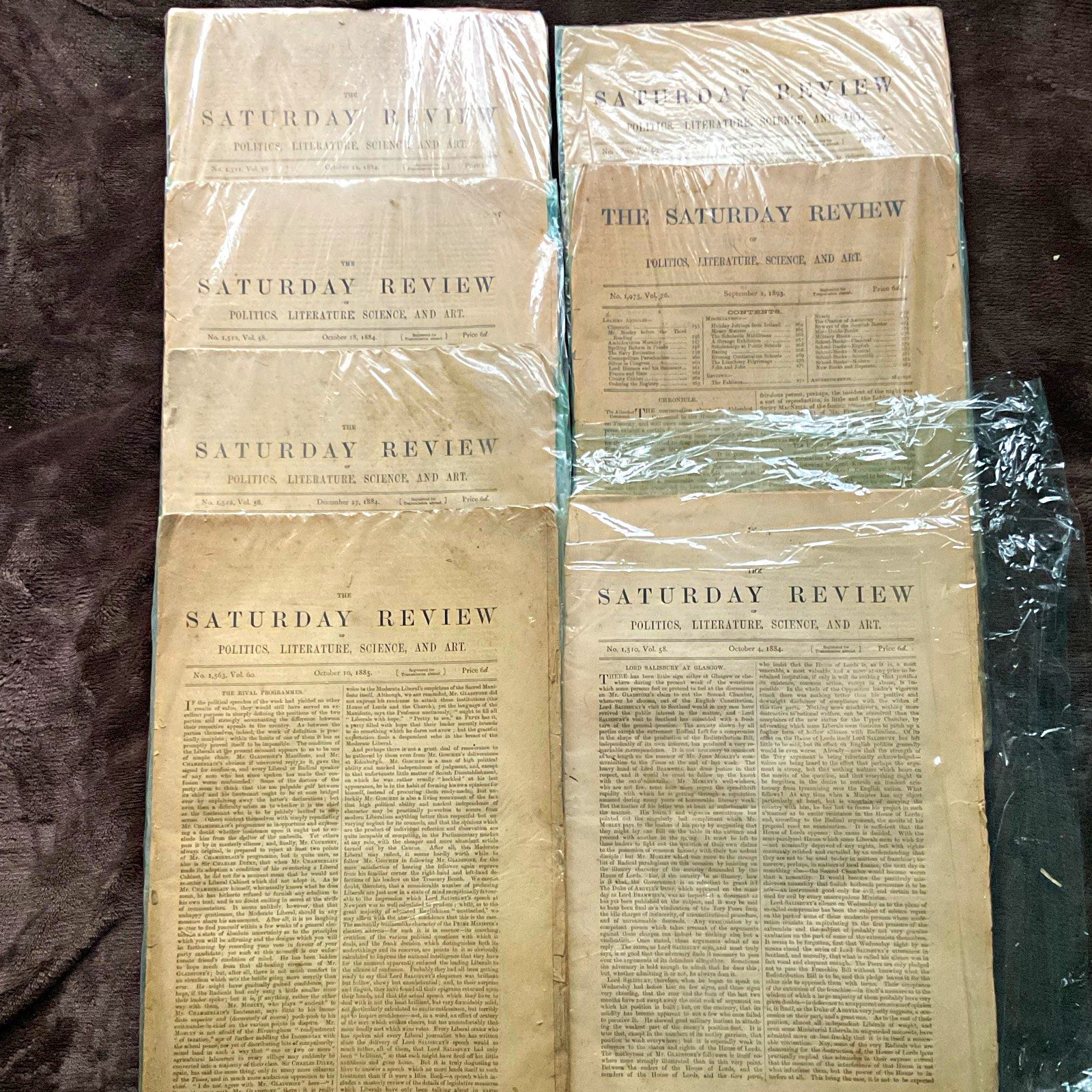 Lot of 7 The Saturday Review Politics, Literature, Science & Art 1884-1893