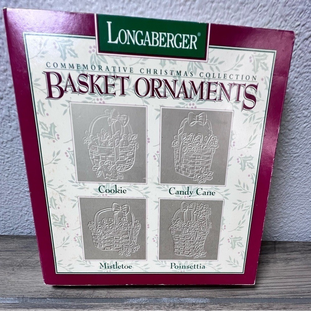 Longaberger Vintage 1995 Pewter Christmas ornaments set of 4 in original box