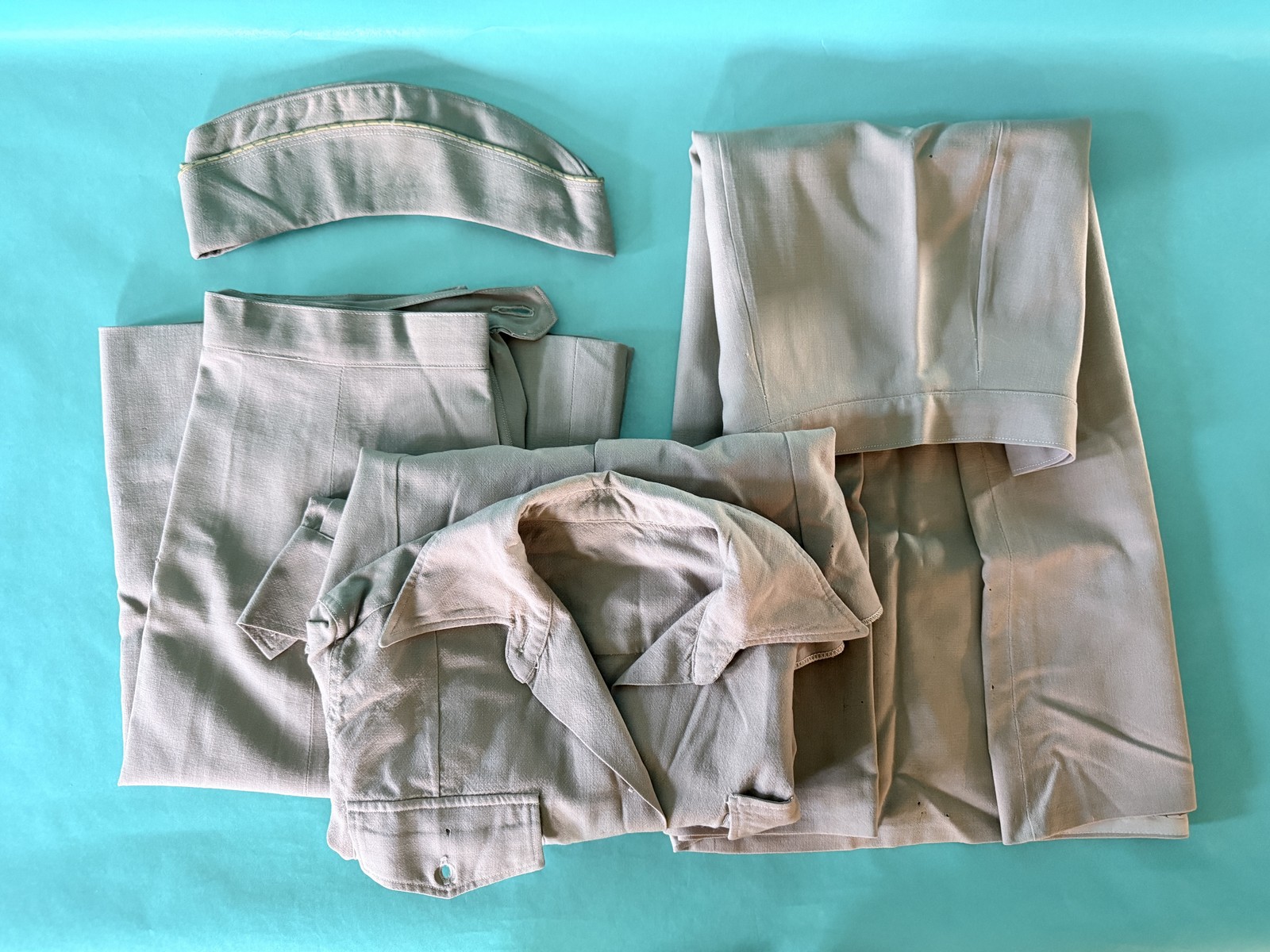 WWII WAC Women\'s Army Corps Khaki Cotton Shirt Skirts Garrison Cap Named Lot
