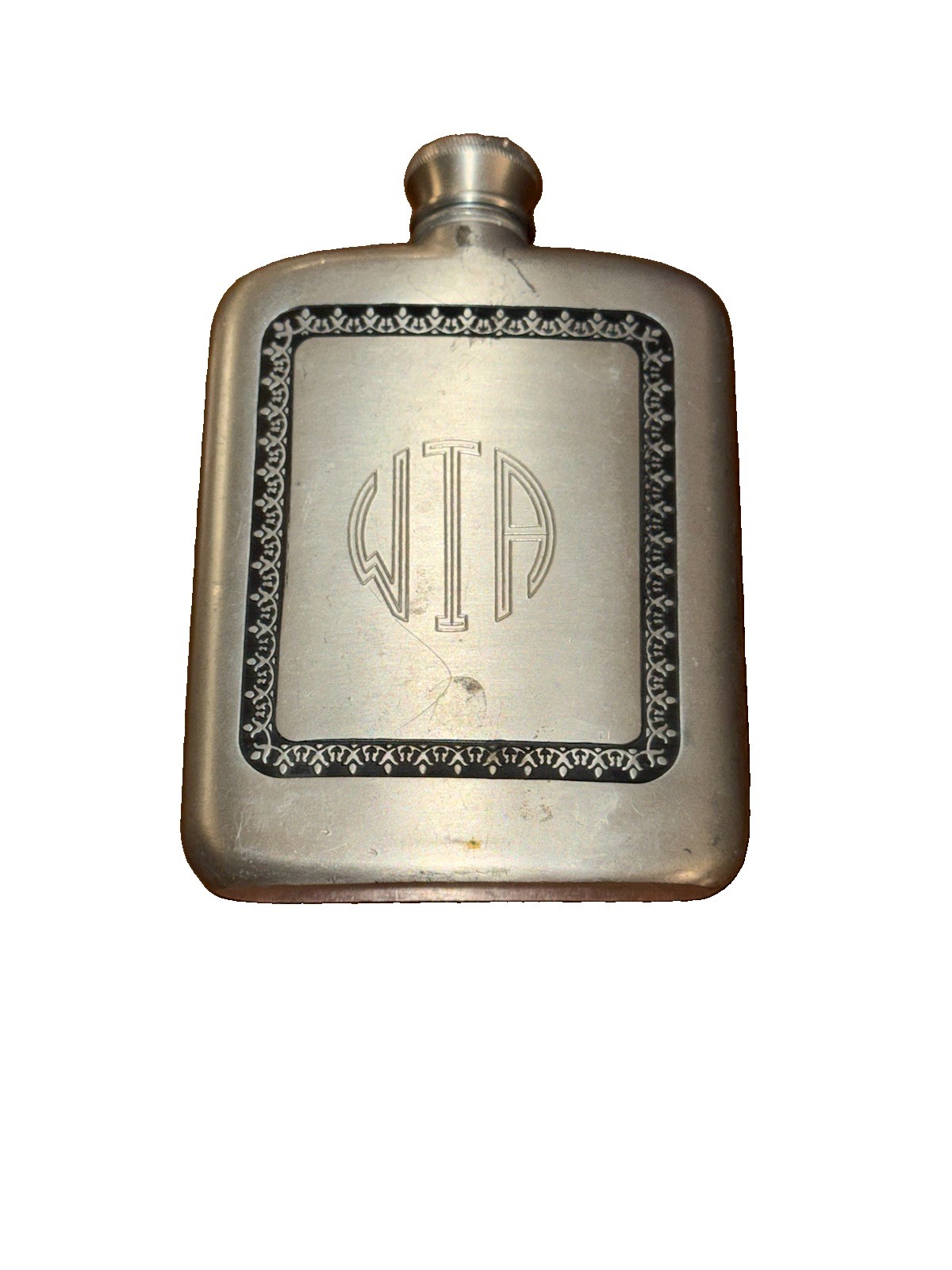 Vintage Royal Selangor Pewter Hip Flask WTA Monogram Engraved Barware