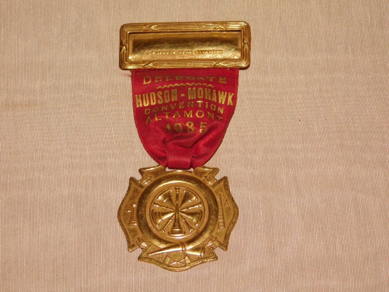 VINTAGE 1935 HUDSON MOHAWK CONVENTION ALTAMONT DELEGATE FIREMEN  RIBBON MEDAL 