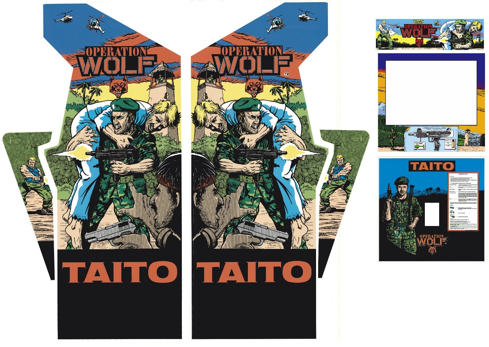Operation Wolf Arcade Restoration Kit 7 pc Full Set Laminated Cabinet Artwork