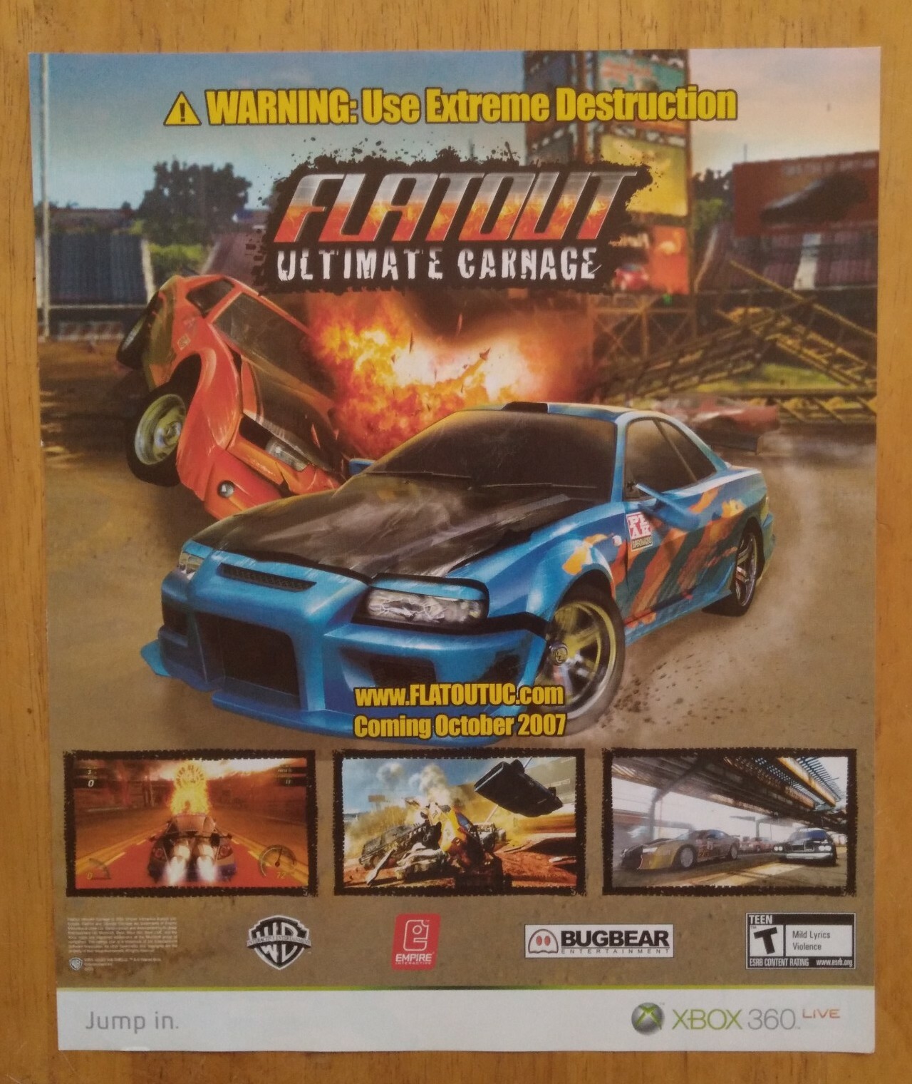 Flatout Ultimate Carnage Xbox 360 Video Game Art 2007 Vintage Print Ad/Poster 