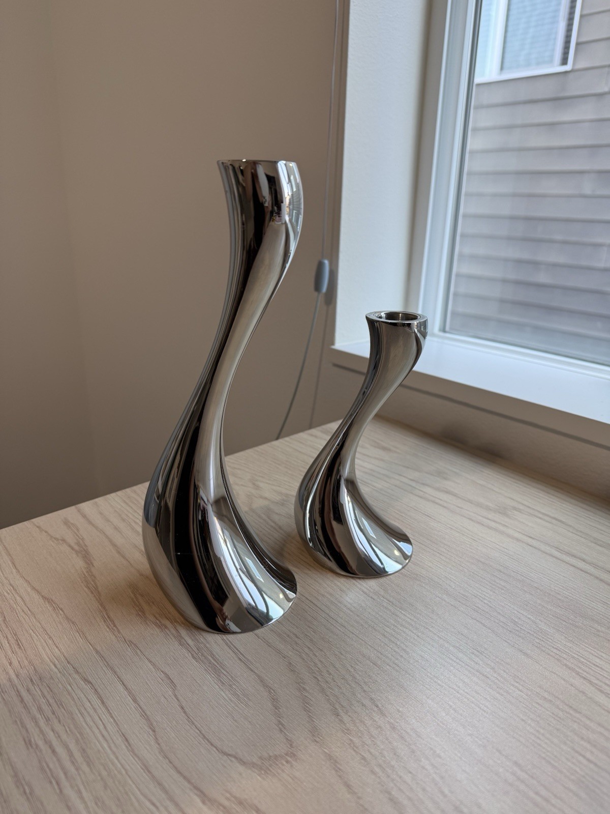 Georg Jensen Denmark Cobra Candle Holder Set - 1 Large & 1 Small - Read