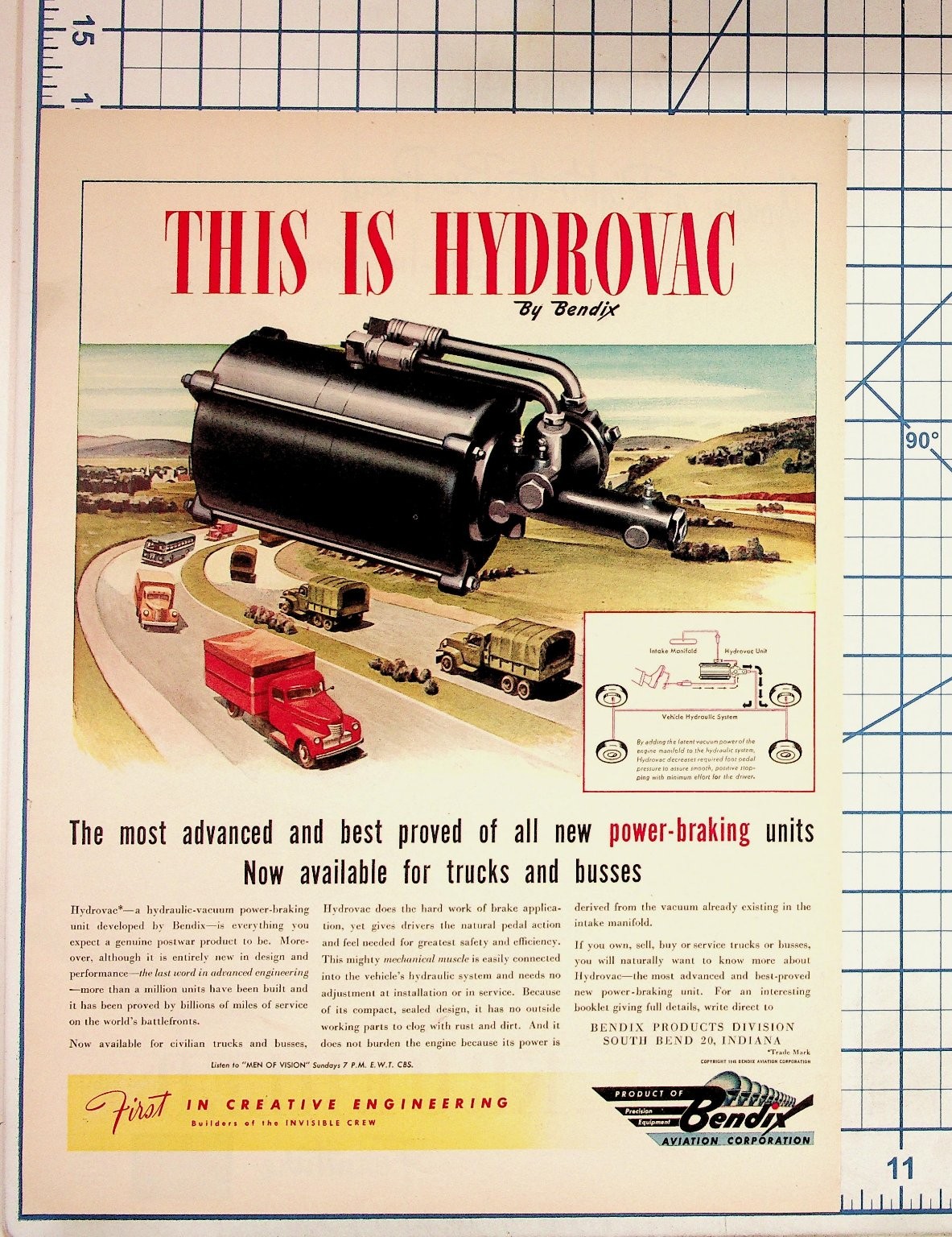 1948 Bendix Hydrovac Power Brake Unit Vintage Ad Trucks Buses South Bend IN