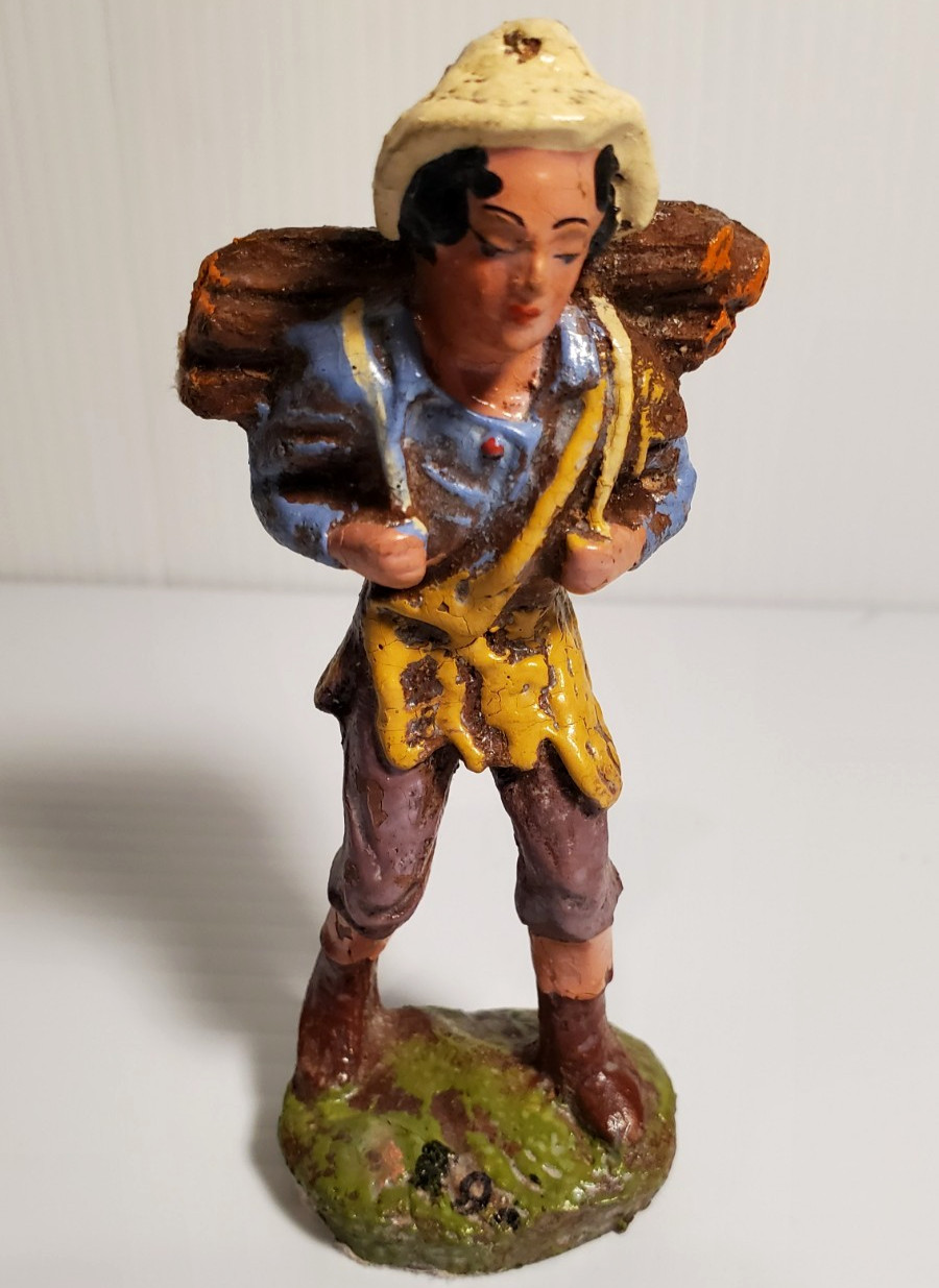 Vintage Italian Nativity Clay Figure Boy Carrying Wood Christmas Creche Italy