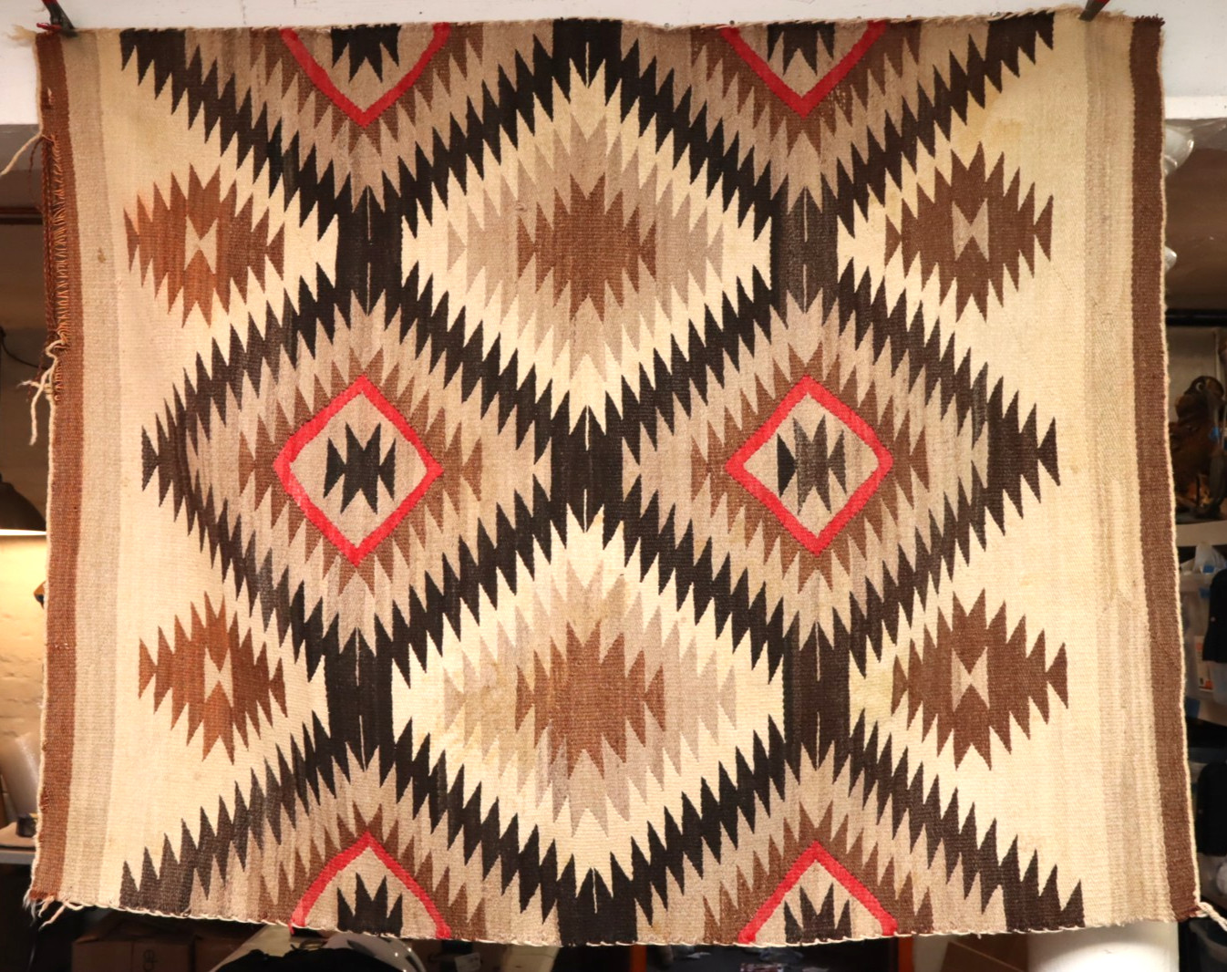 Antique LARGE Navajo Crystal EYE DAZZLER Native American Rug 59x45 Blanket VTG