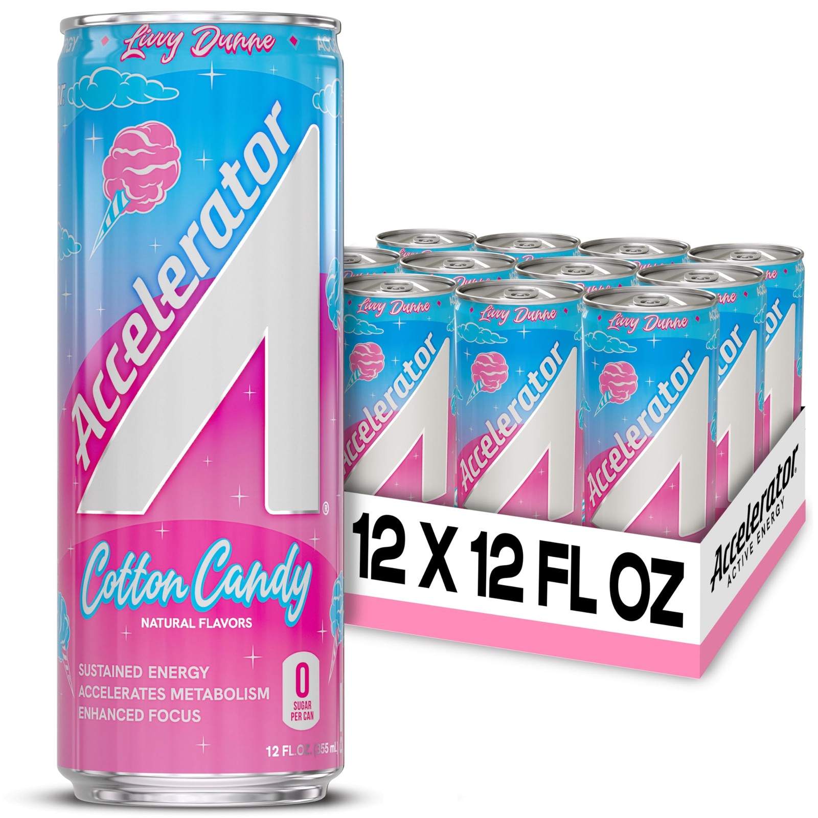 Accelerator Active Energy Drink, Cotton 12 fl oz (12 pack), Candy