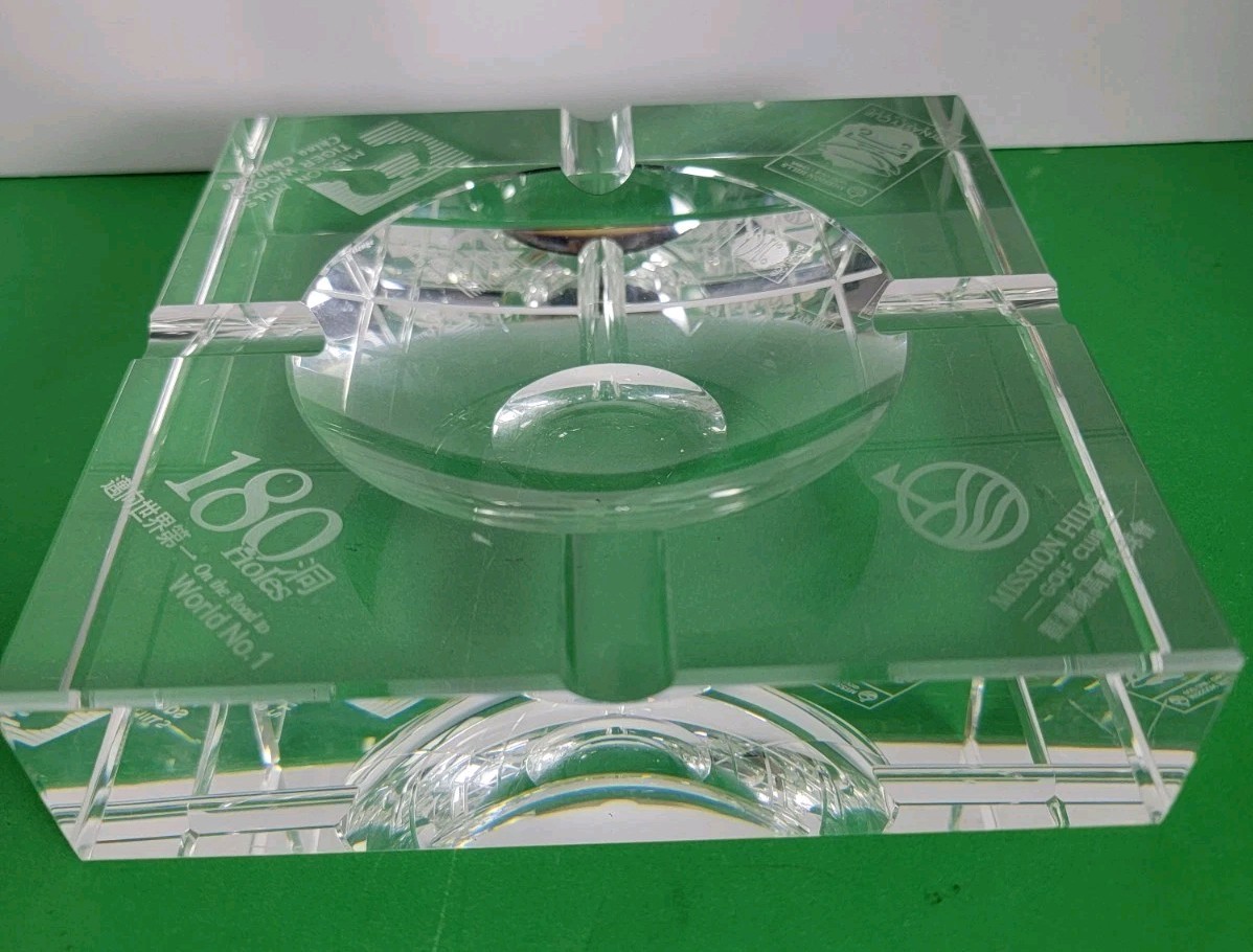 Rare Tiger Woods Mission Hills China Challenge Crystal Cigar Ashtray Memorabilia