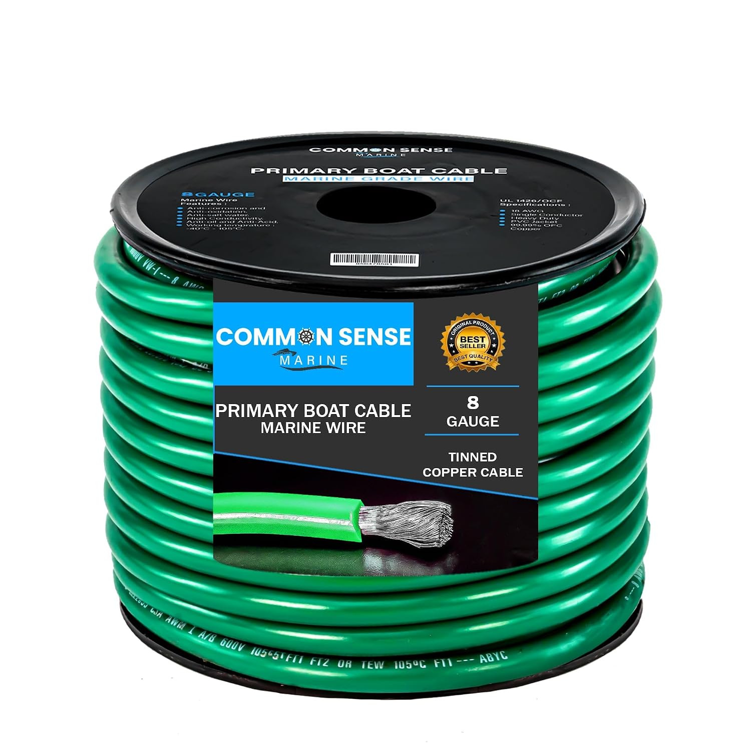 8 Gauge Primary Boat Cable - 30 Ft Marine Grade Wire Tinned Oxygen-Free Copper -