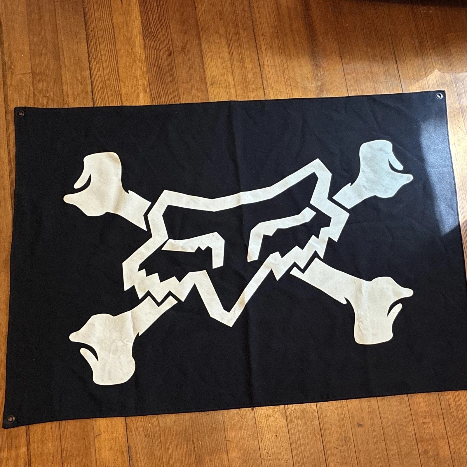 1990s Fox Racing promotional banner skull and cross bone,polyester,double sided