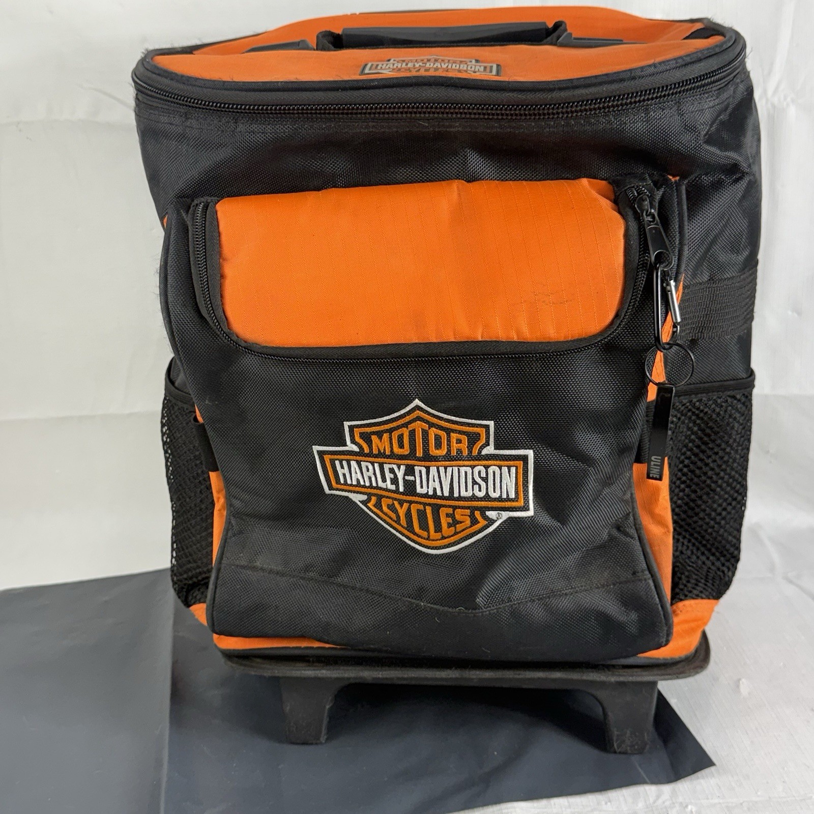 Harley Davidson Cooler Backpack Insulated Travel Bag Black Orange No wheels