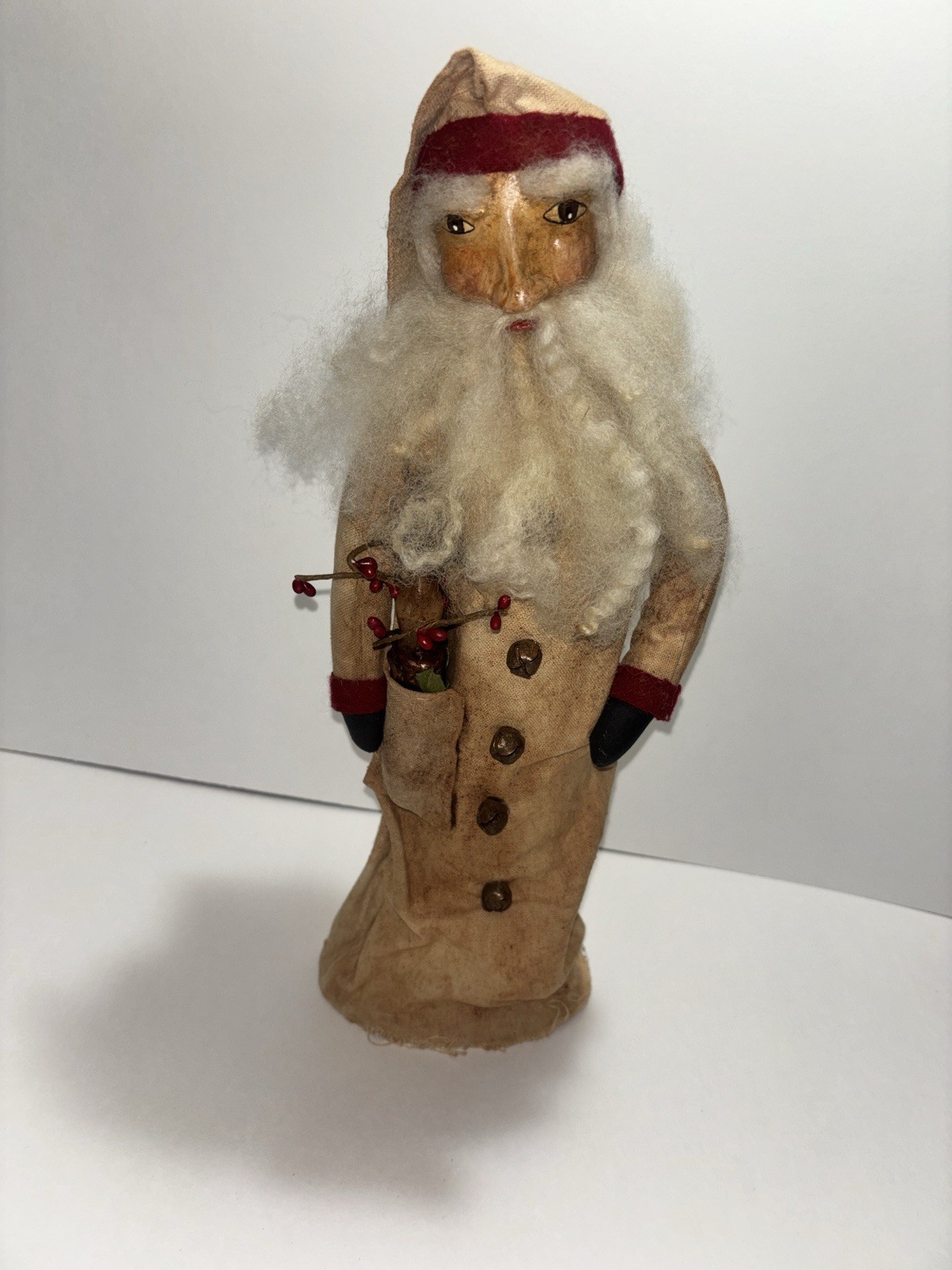 Old World Santa Primitive Folk Art 15”H Burlap Christmas