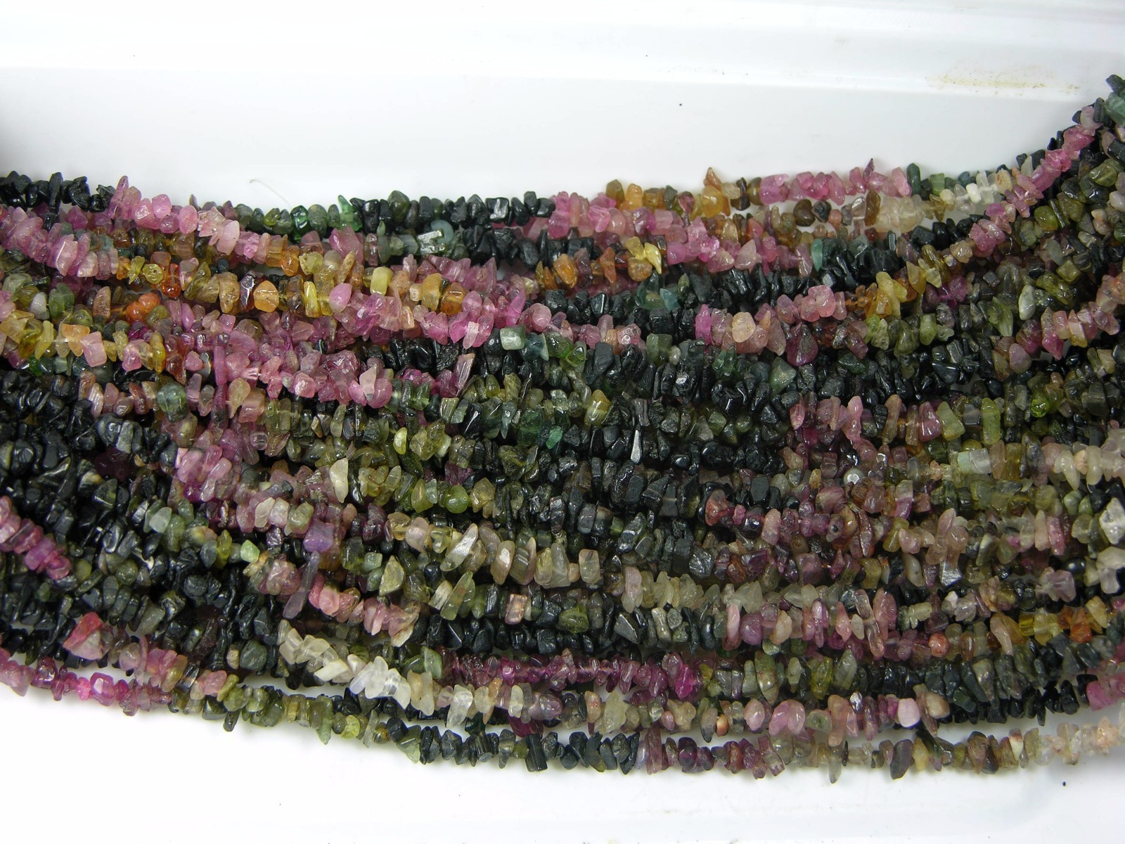 India 100% Natural Multiple Color Watermelon Tourmaline  Chip Bead  Strand 35\