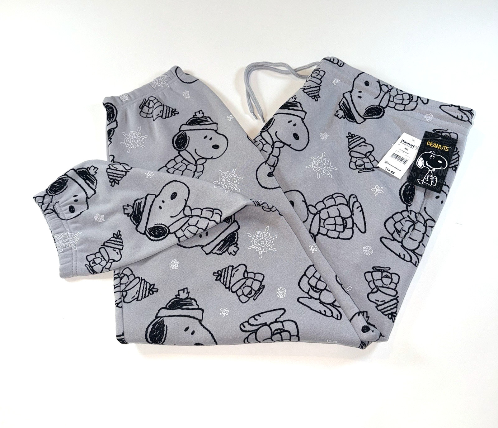 Peanuts Snoop & Woodstock Women's Holiday Black & Grey Sweatpants Size XXL NWT