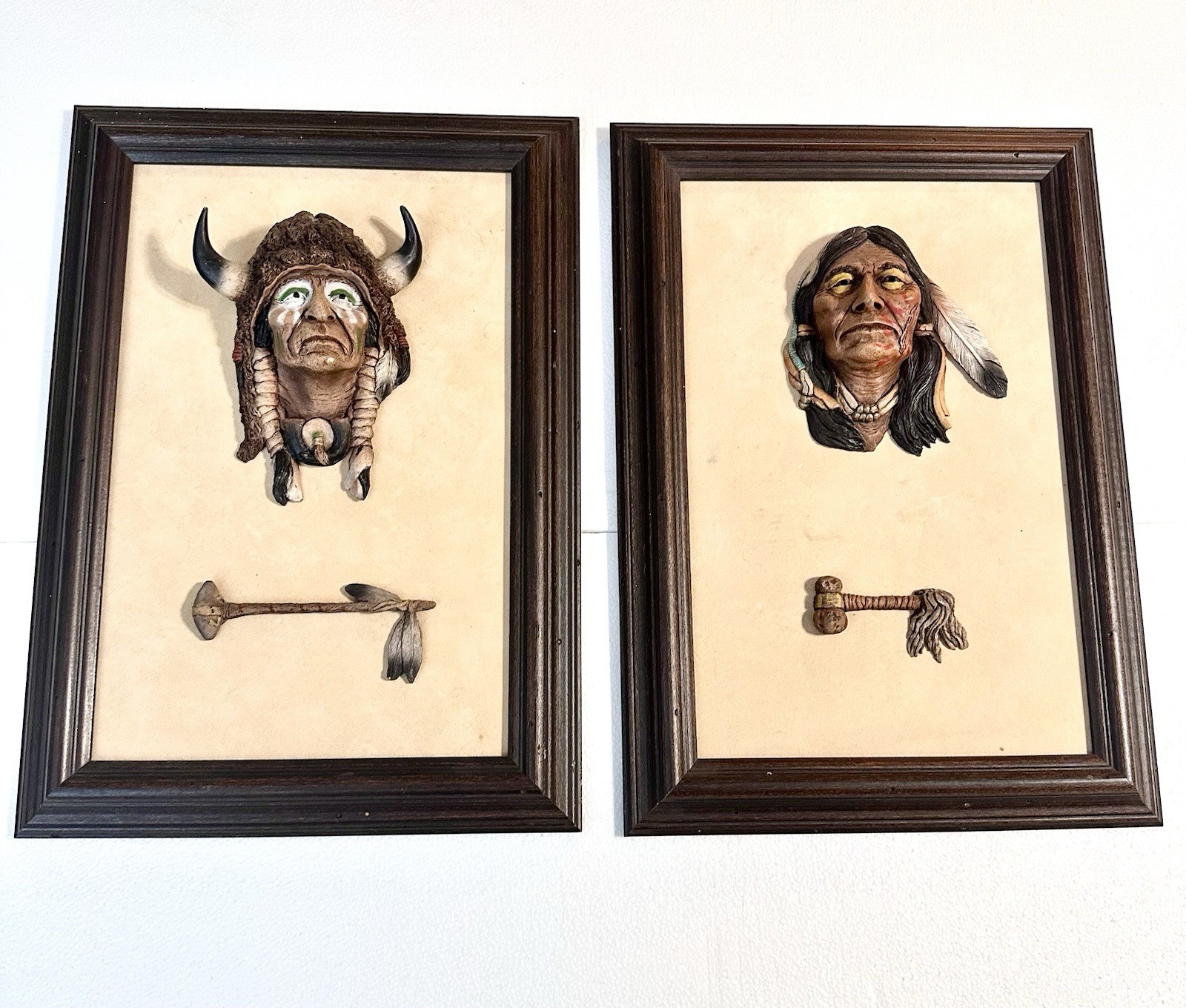 Beautiful Pair Of Neil J Rose Native Americans Pictures/ Sculptures Numbered