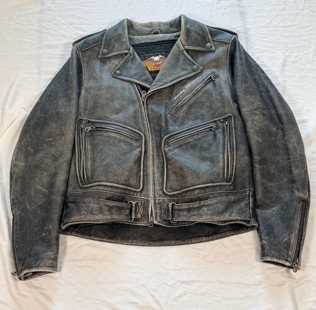 Harley-Davidson Distressed Leather Motorcycle Jacket with Eagle Embroidery