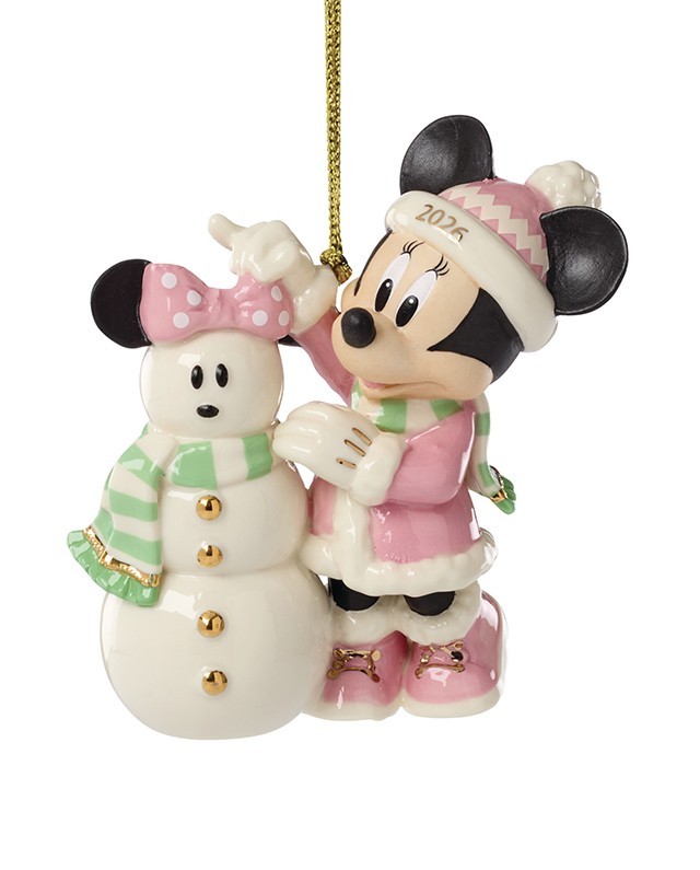 LENOX 2026 MINNIE WITH SNOWMAN ORNAMENT / PORCELAIN / NEW IN BOX / 