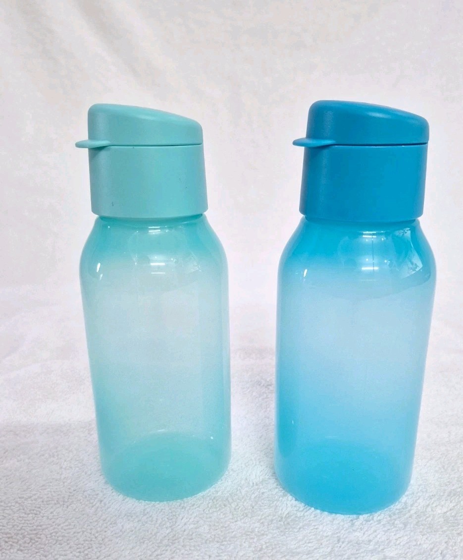 Tupperware Sport/Flip cap Water bottles set of 2-350ml/12oz- New- Aqua Colors