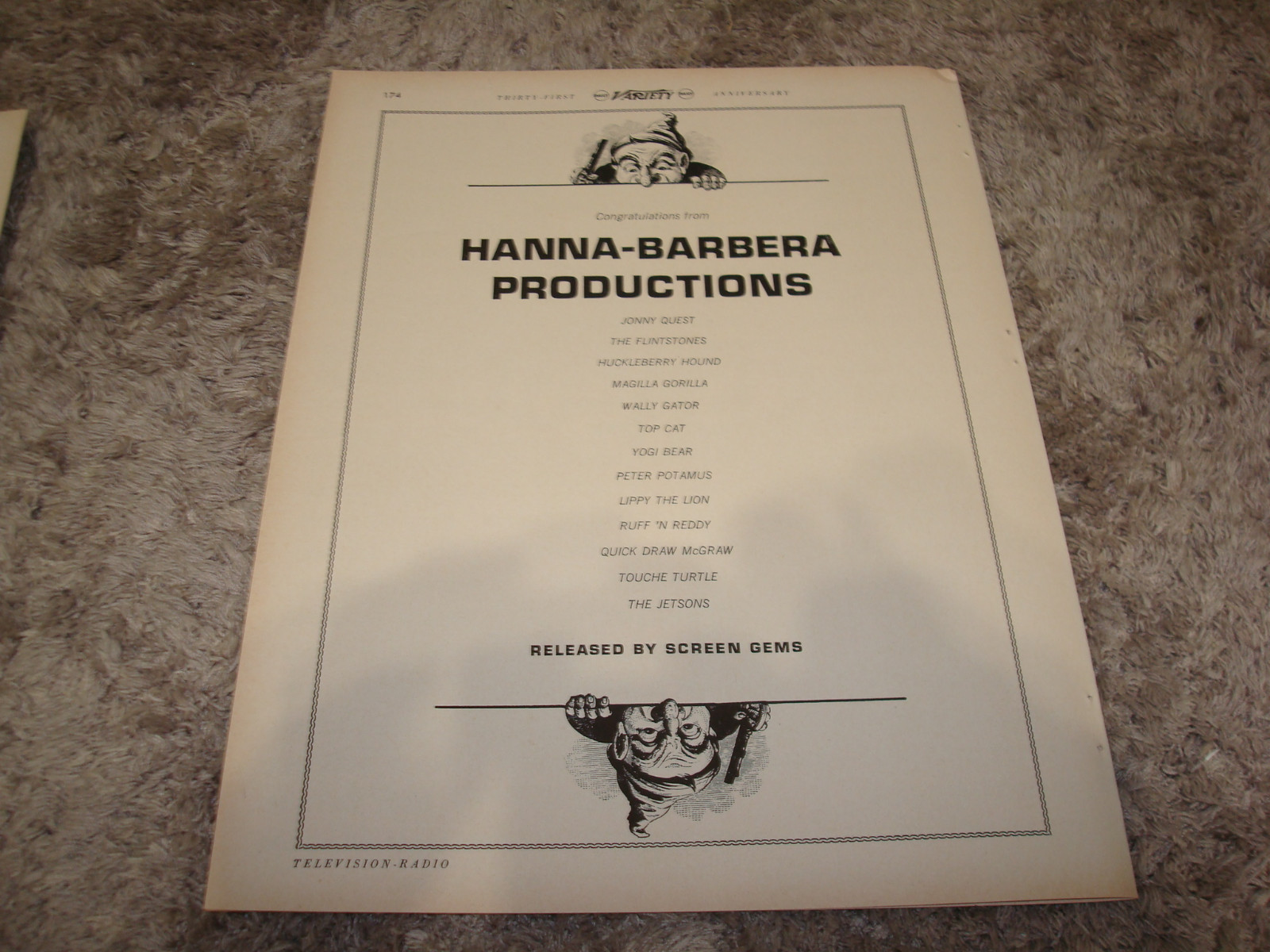 HANNA BARBERA 1965 ad Jonny Quest, Wally Gator, Peter Potamus, Magilla Gorilla