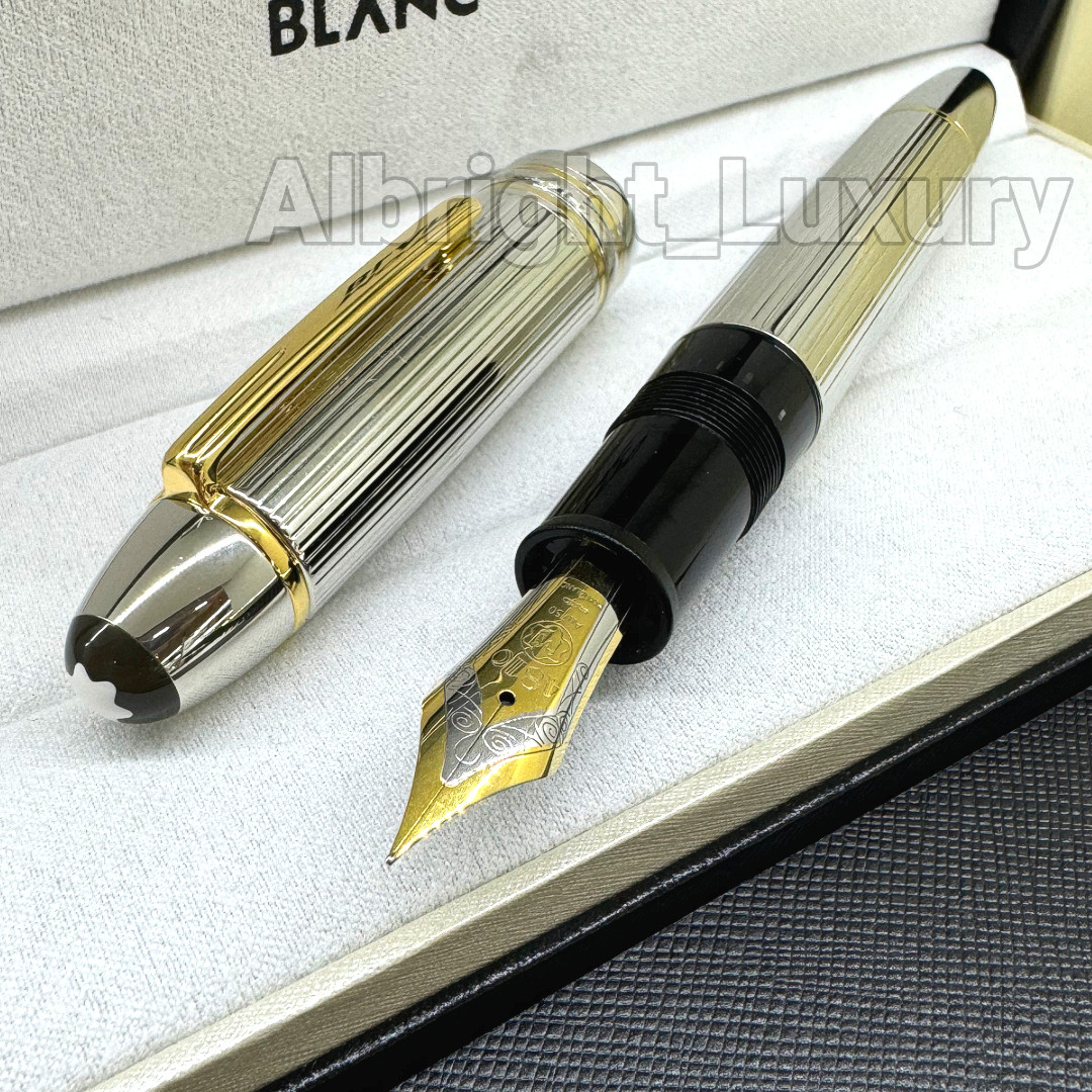 MONTBLANC Meisterstuck 149 Solitaire Silver Pinstripe Fountain Pen Gold Trim