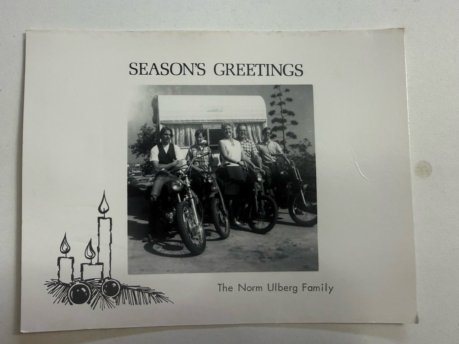 1969 Vintage Norm Ulberg Family Christmas Card Motorcycle Photo Biker Ephemera