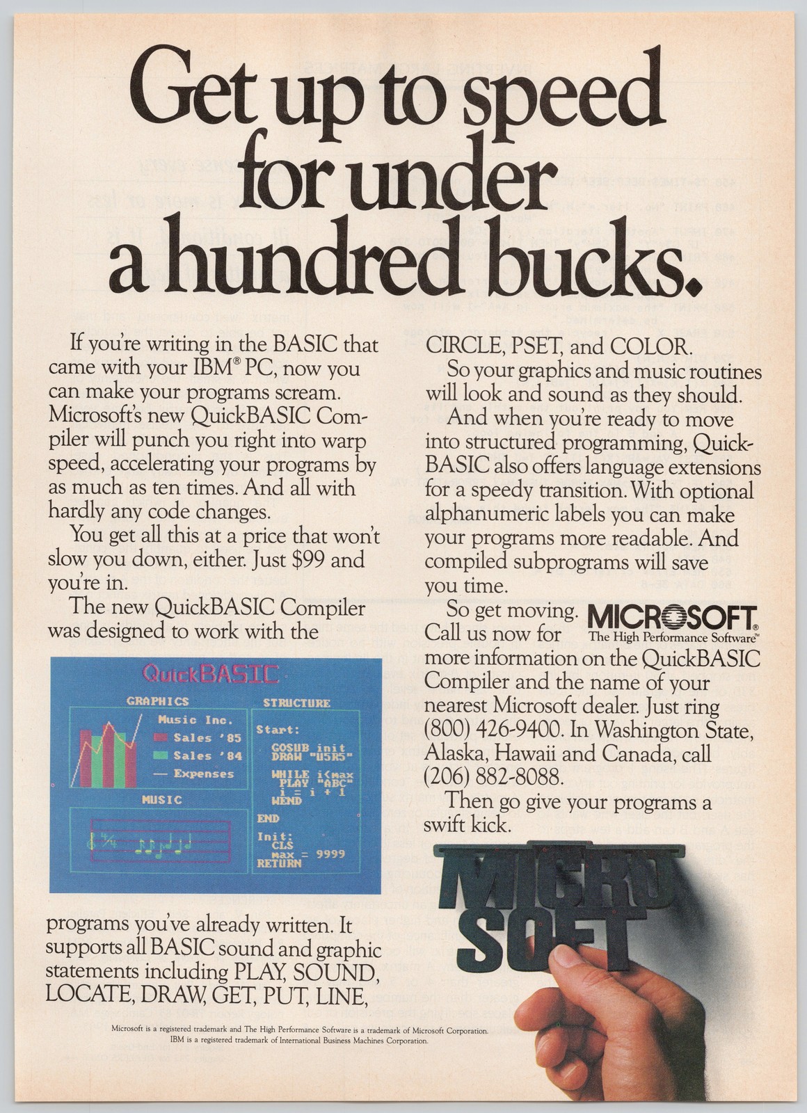 QuickBASIC Compiler Microsoft BASIC Sound Graphics IBM PC 1986 Print Ad