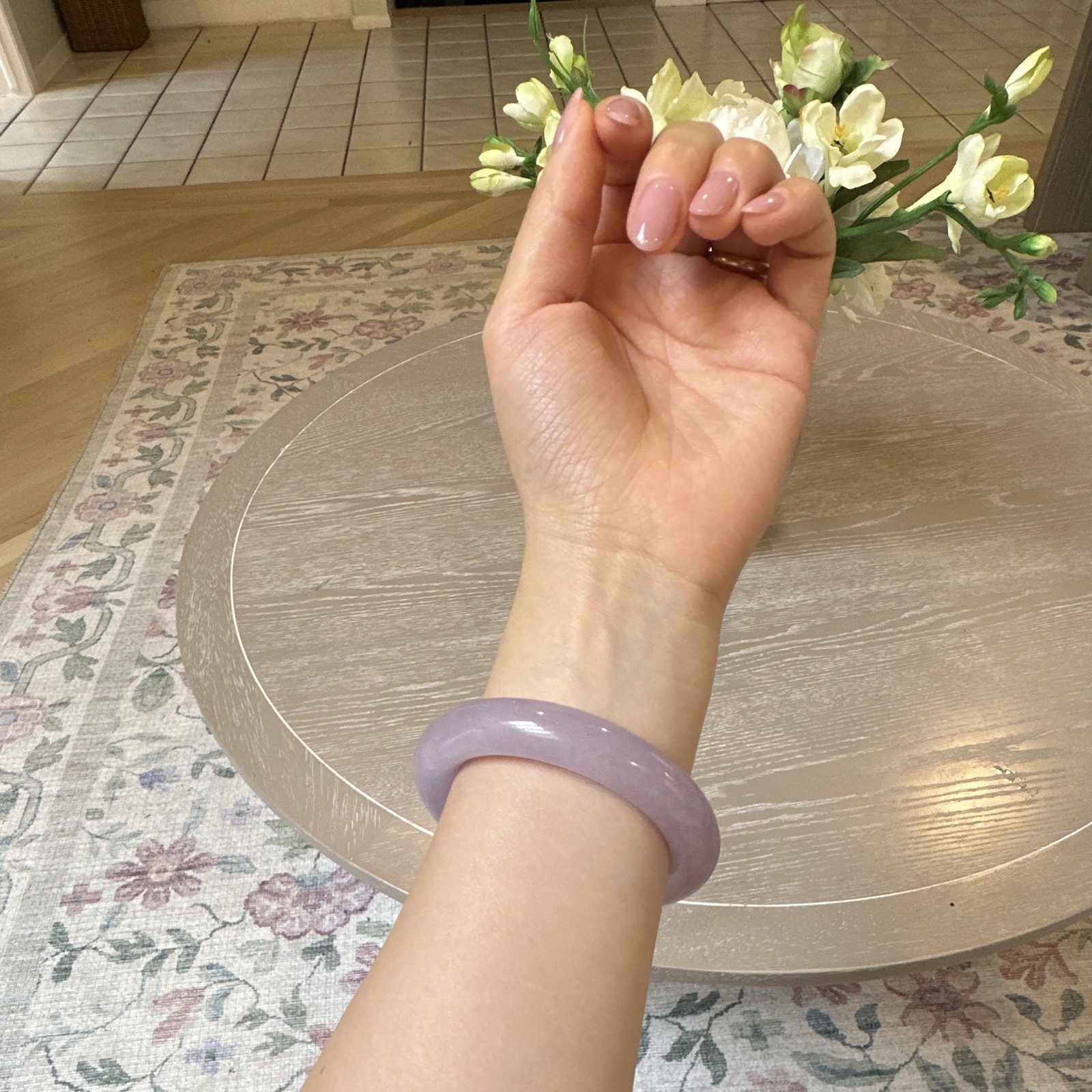 Vintage Antique full Lavender Purple Jadeite Round Bangle Bracelet 57-58mm