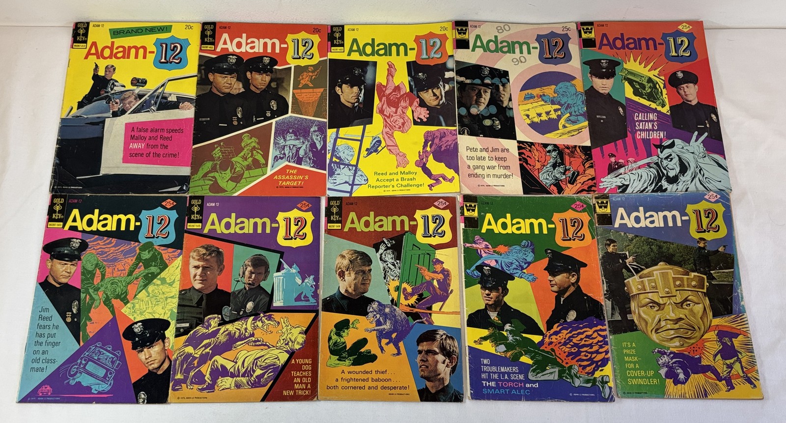 1970's ADAM-12 police tv show comics #1 2 3 4 5 6 7 8 9 10 ~ FULL SET