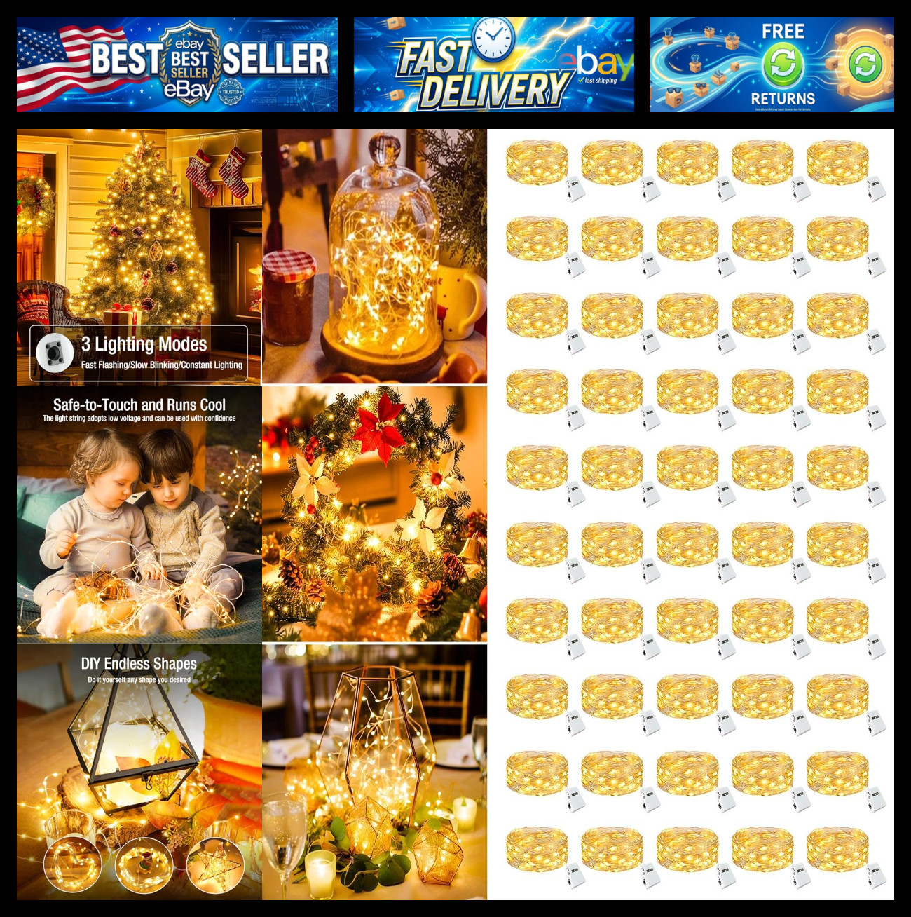 50 Pack Fairy Lights Battery Operated - 7ft 20 Led Small Twinkle lights 3 Modes,