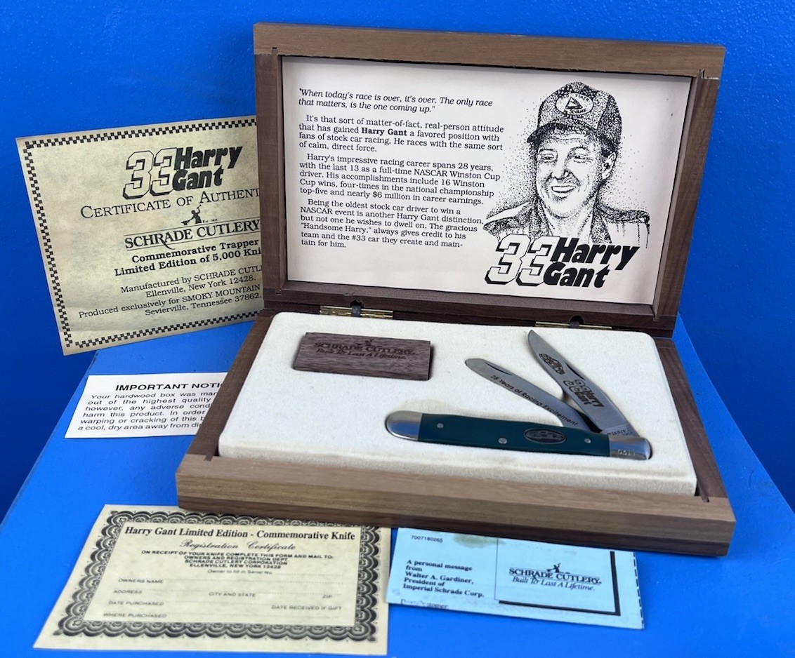 NASCAR #33 Harry Gant Schrade 1994 Trapper Knife Box Set COA Serial 0311