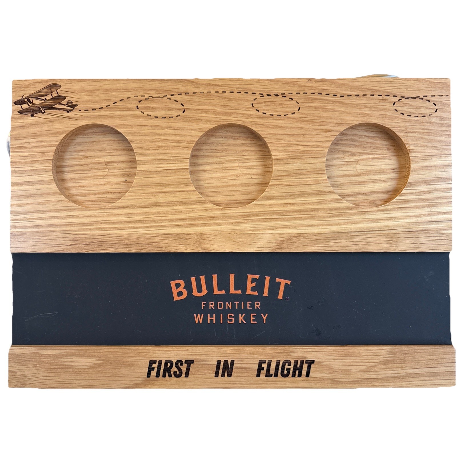 BULLEIT Frontier Whiskey Taster First In Flight Tray Wooden Server Board Bar NC