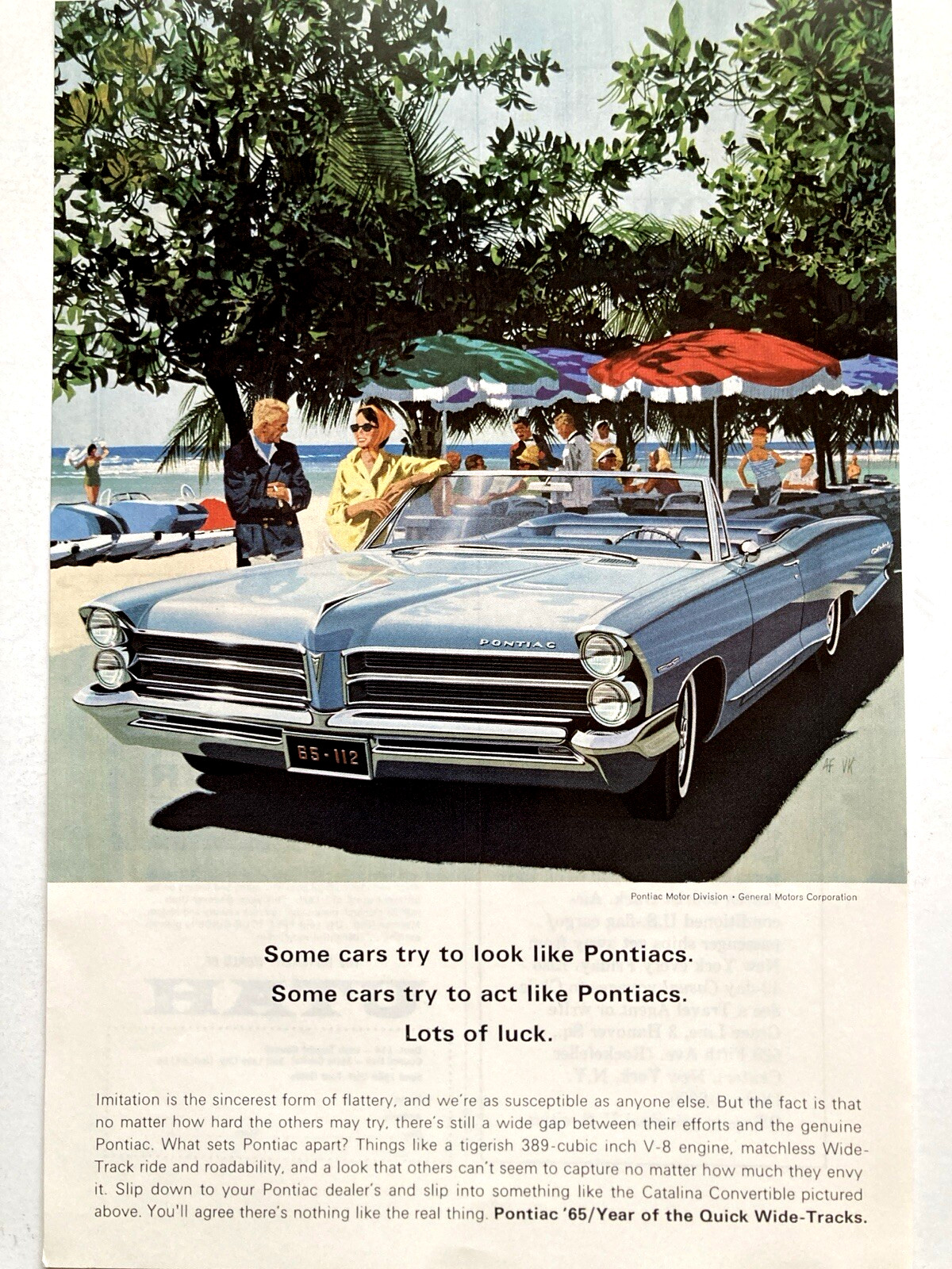 1965 Pontiac Catalina Convertible Print Ad Wide Track Tiger Try To Look