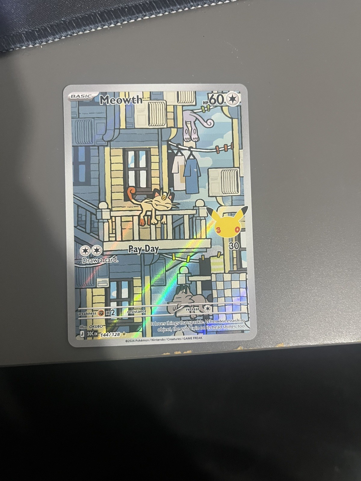 Pokémon TCG Meowth 30th Celebration 144/128 Full Art Pack Fresh Mint