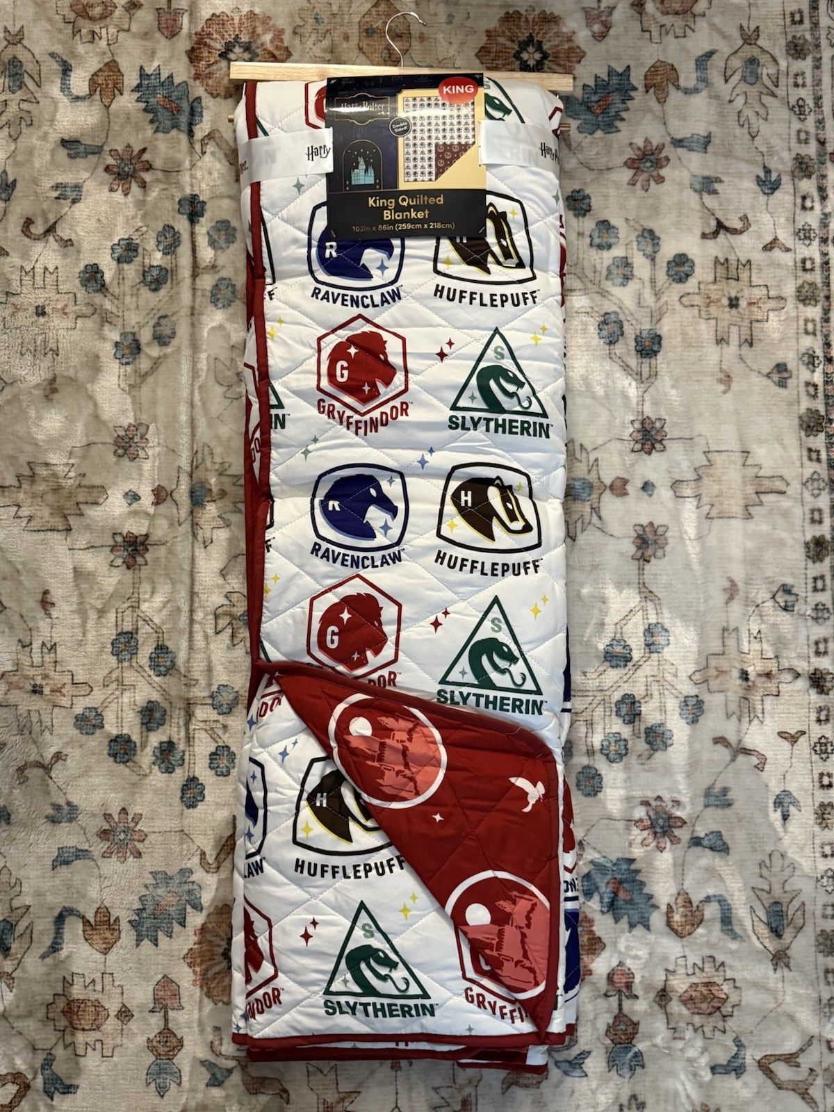 Harry Potter King Quilted Blanket Hogwarts Houses Double Sided