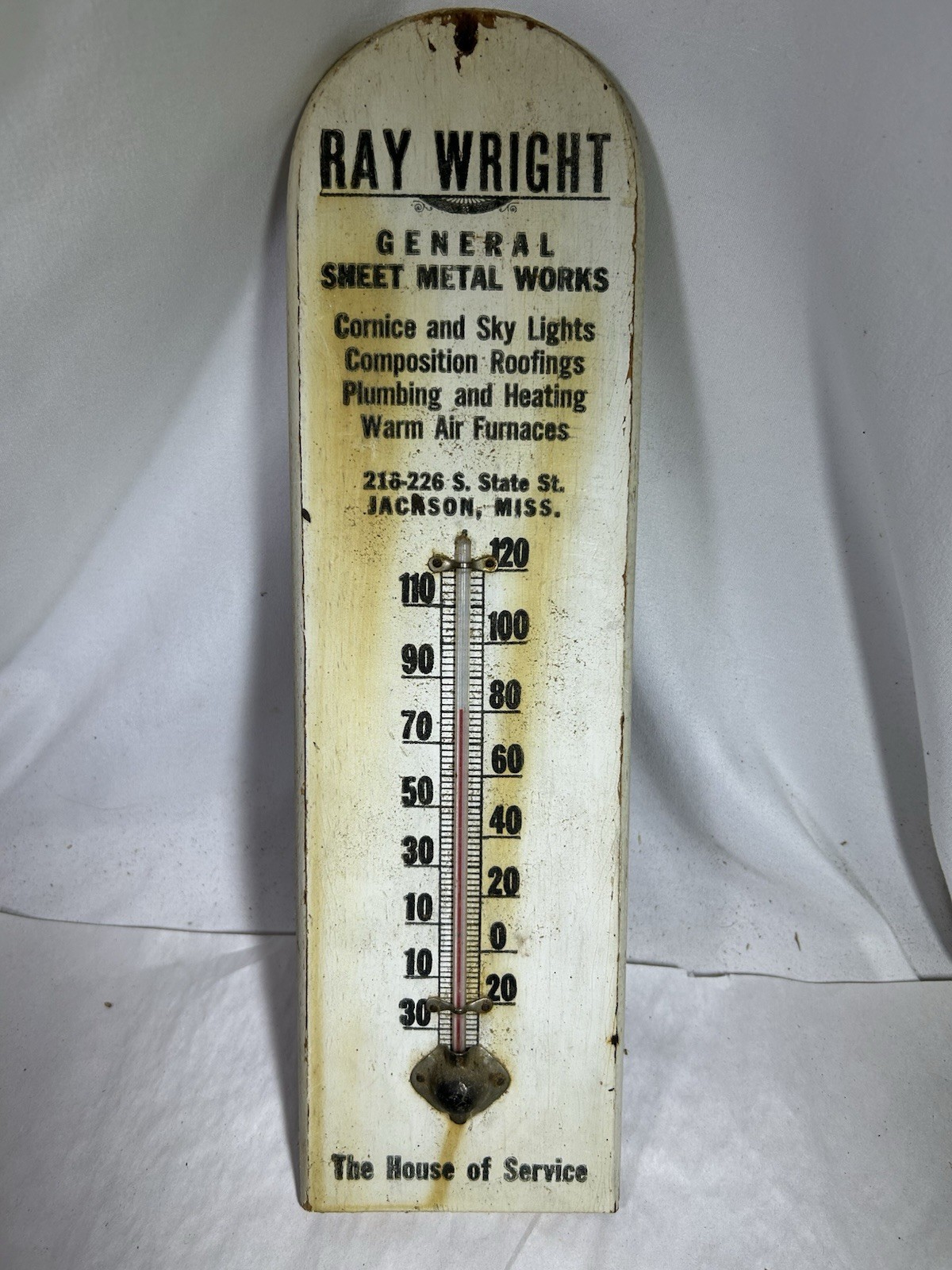 Ray Wright Metal Works Jackson Mississippi Miss Wood Thermometer Advertising