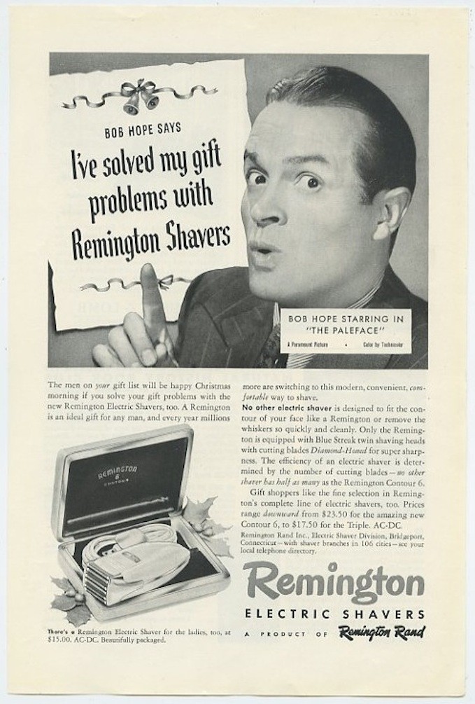 Remington Bob Hope Paleface Shavers Solved My Gift Problems 1948 Vintage Ad