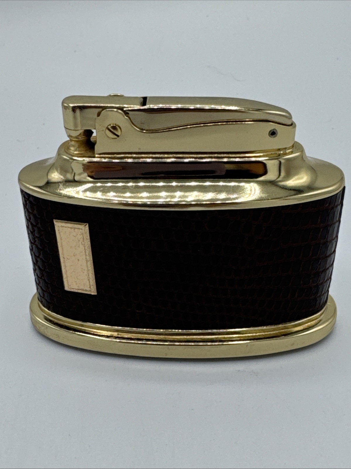 Ronson Senator Toronto Canada Gold Tone Brown Leather Wrap Table Desk Lighter