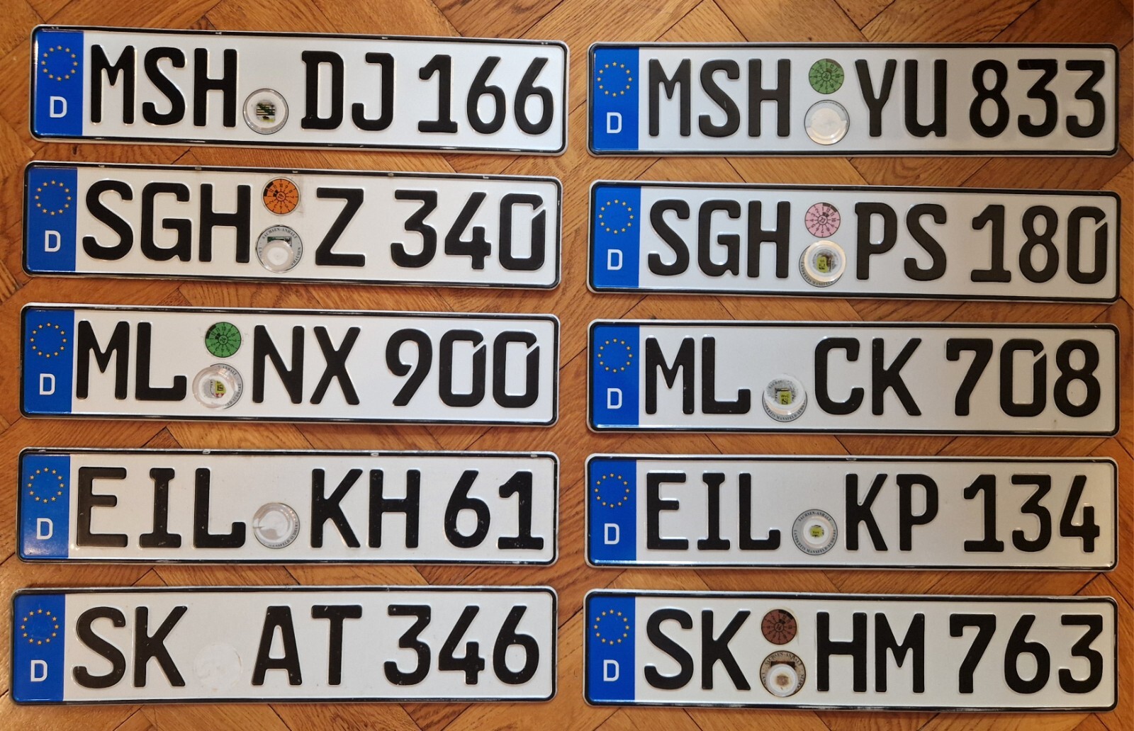 10 Top German license Plates Deutschland=Collection 5x Different Starter Letter.