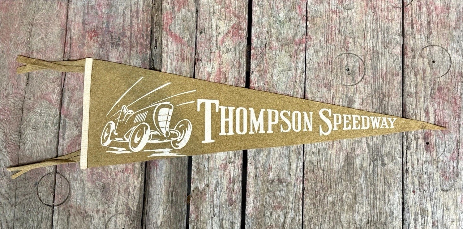 RARE Early Vintage Soft Felt Brown Tan Thompson Speedway Pennant W/Race Car