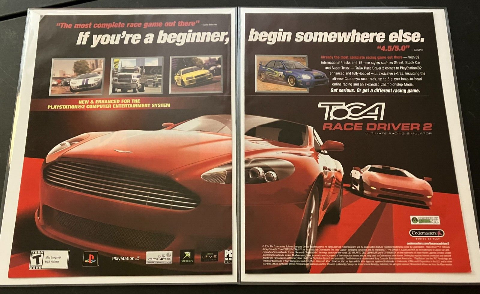 TOCA Race Driver 2 - Vintage Gaming Print Ad / Wall Art - Aston Martin vs XJ220
