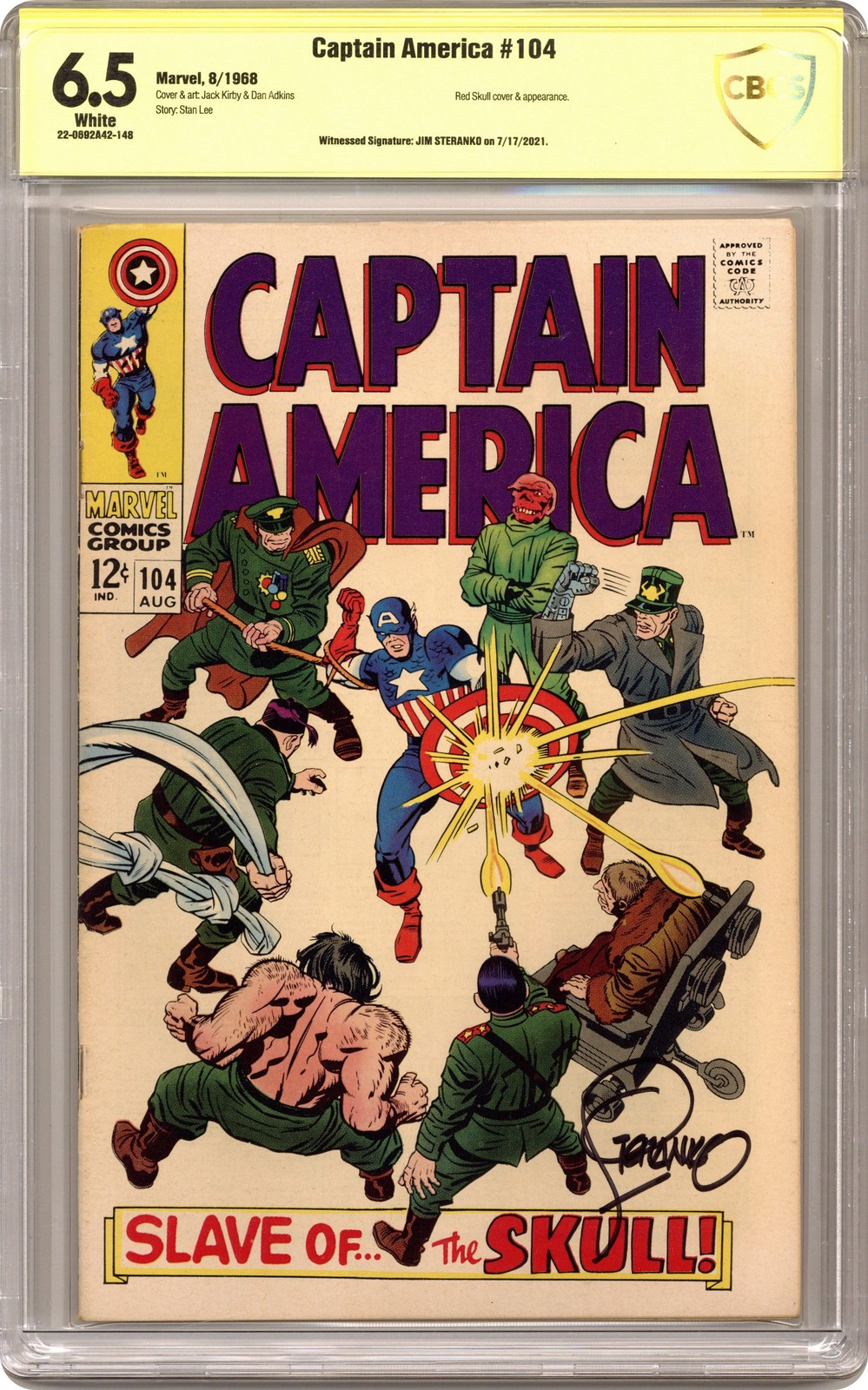 Captain America #104 CBCS 6.5 Witnessed Sig Jim Steranko 1968 22-0692A42-148