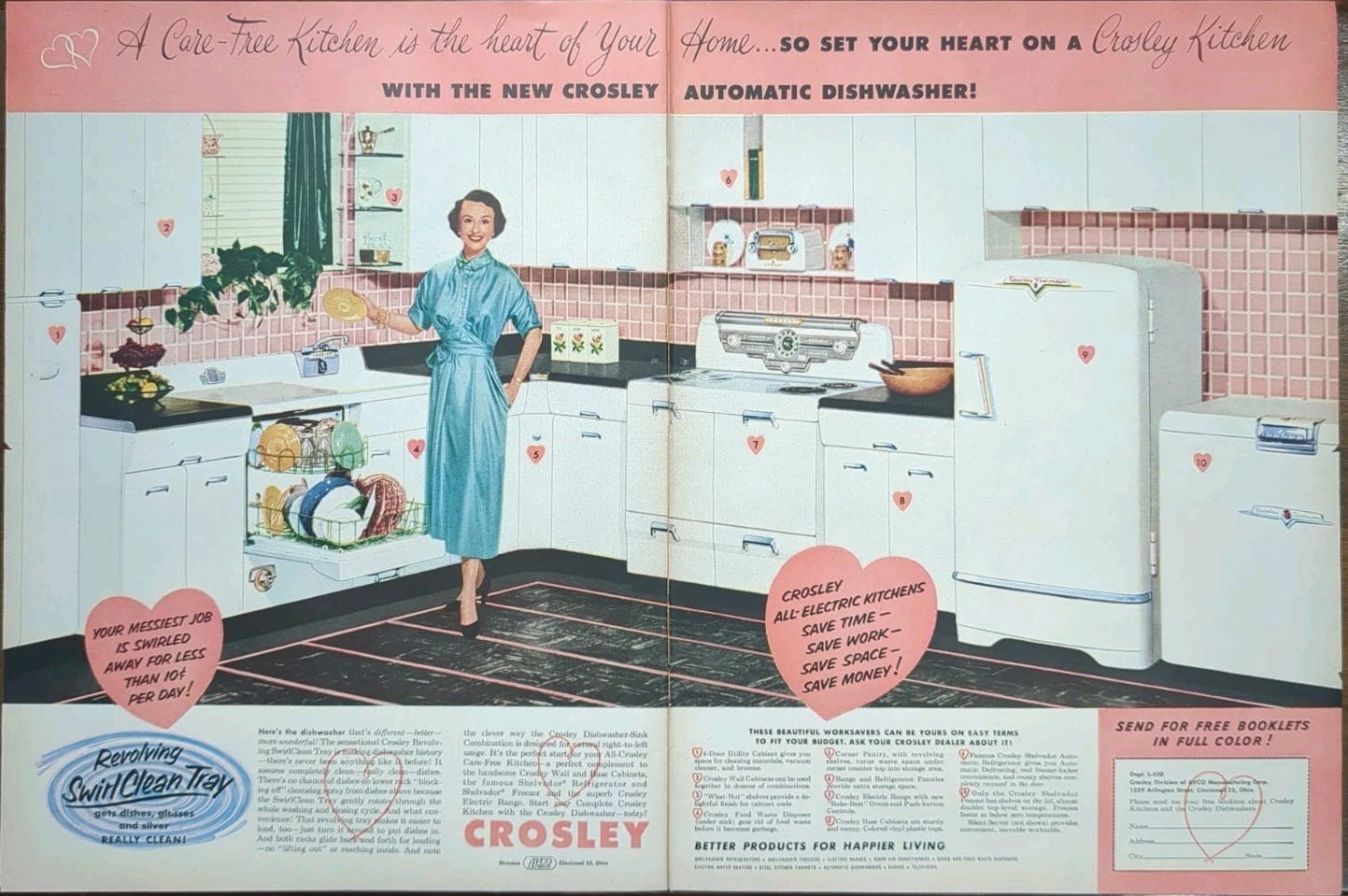 1953 vintage kitchen appliances print Ad, Mid- Century Modern Design