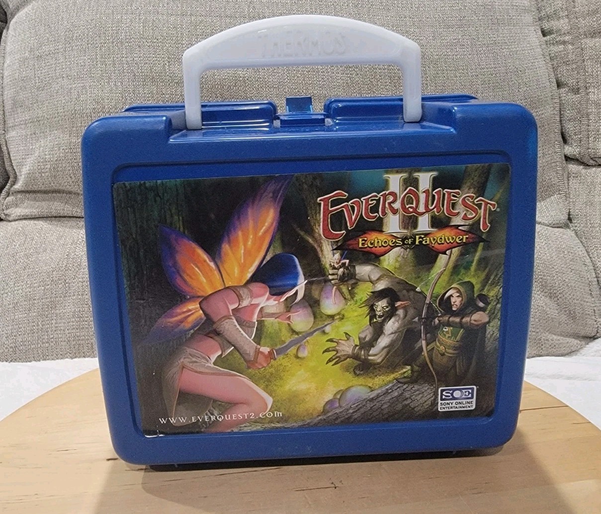 Vintage Thermos Everquest II Echoes of Faydwer Game Blue Lunch Box SOE Sony USA