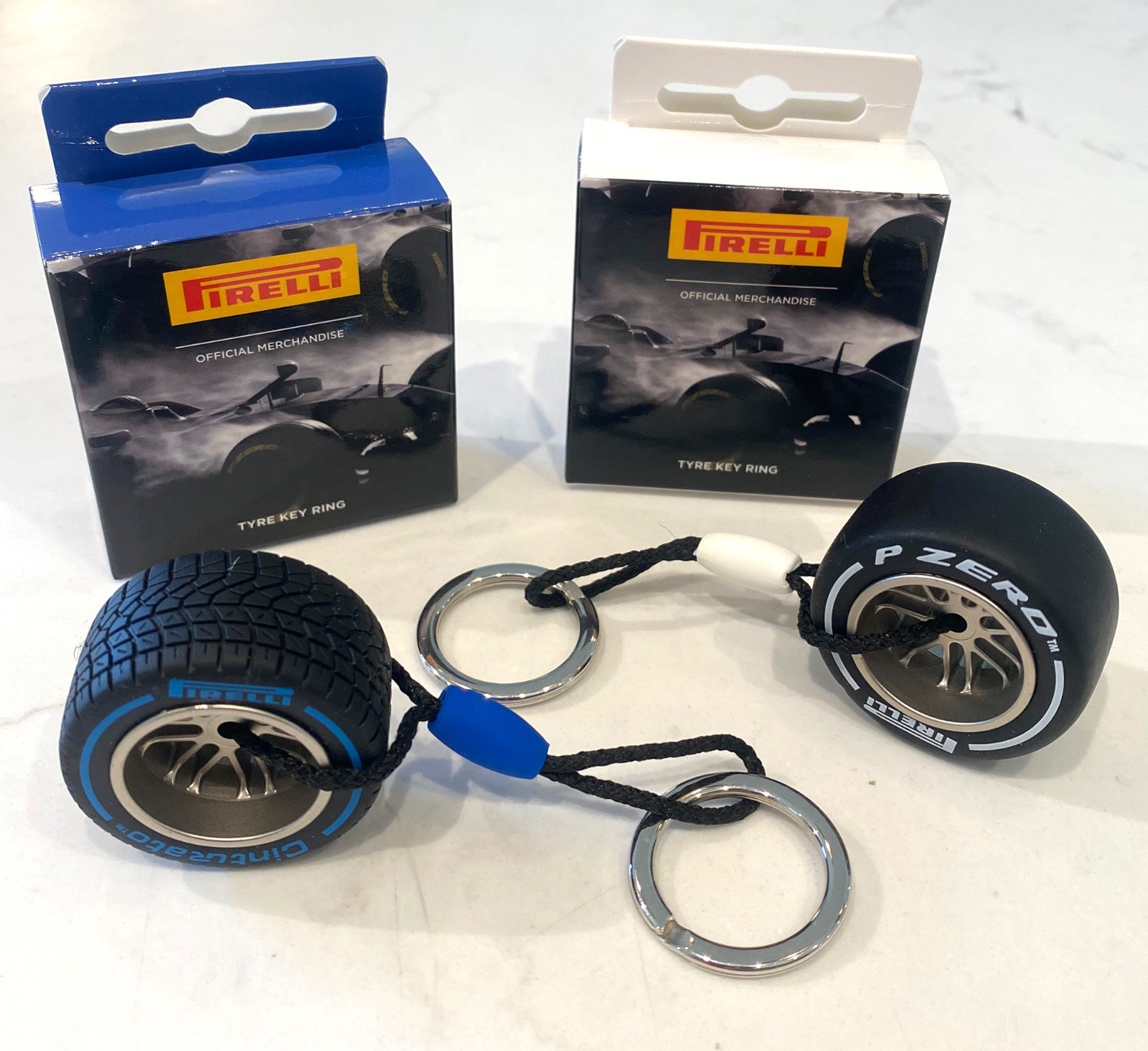 PIRELLI Tyre Keyring, Lot of 2 (Blue Wet Tire and White Hard Tire) 🛞 🛞