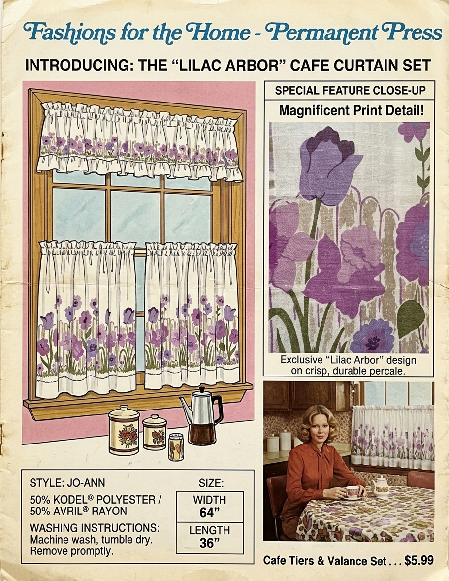 Vintage 1970s/80s Deadstock Spring Floral Cafe Curtain Set of 2 Panels