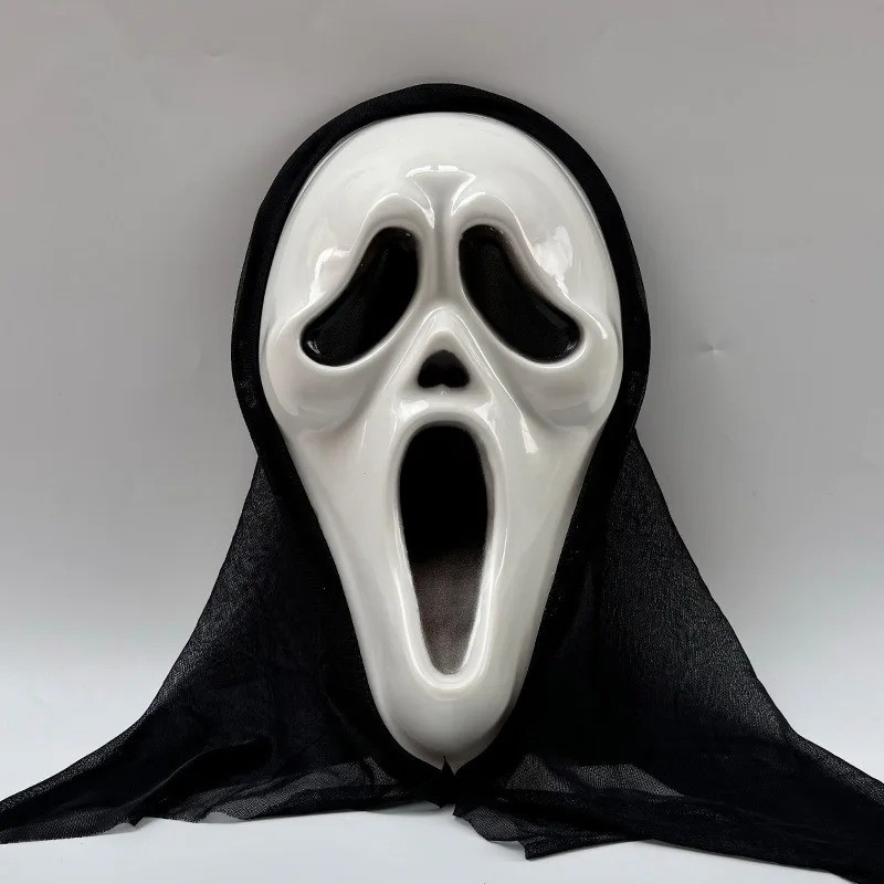 Scream Ghostface Mask with Hood Halloween Realistic Latex Horror Screamer Face