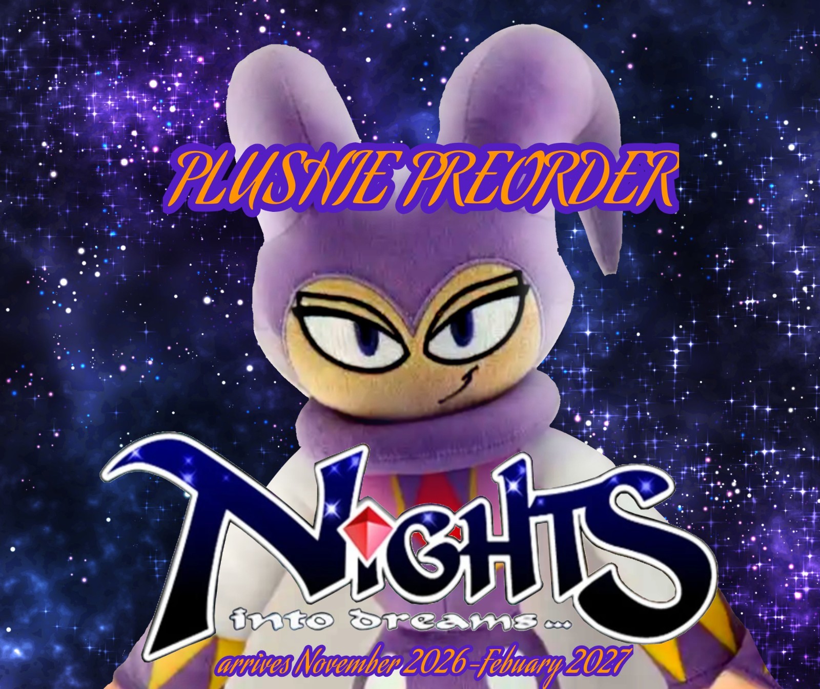 NiGHTS into Dreams plush preorder, 15 Inch Mini Plush. Fanmade SEGA 