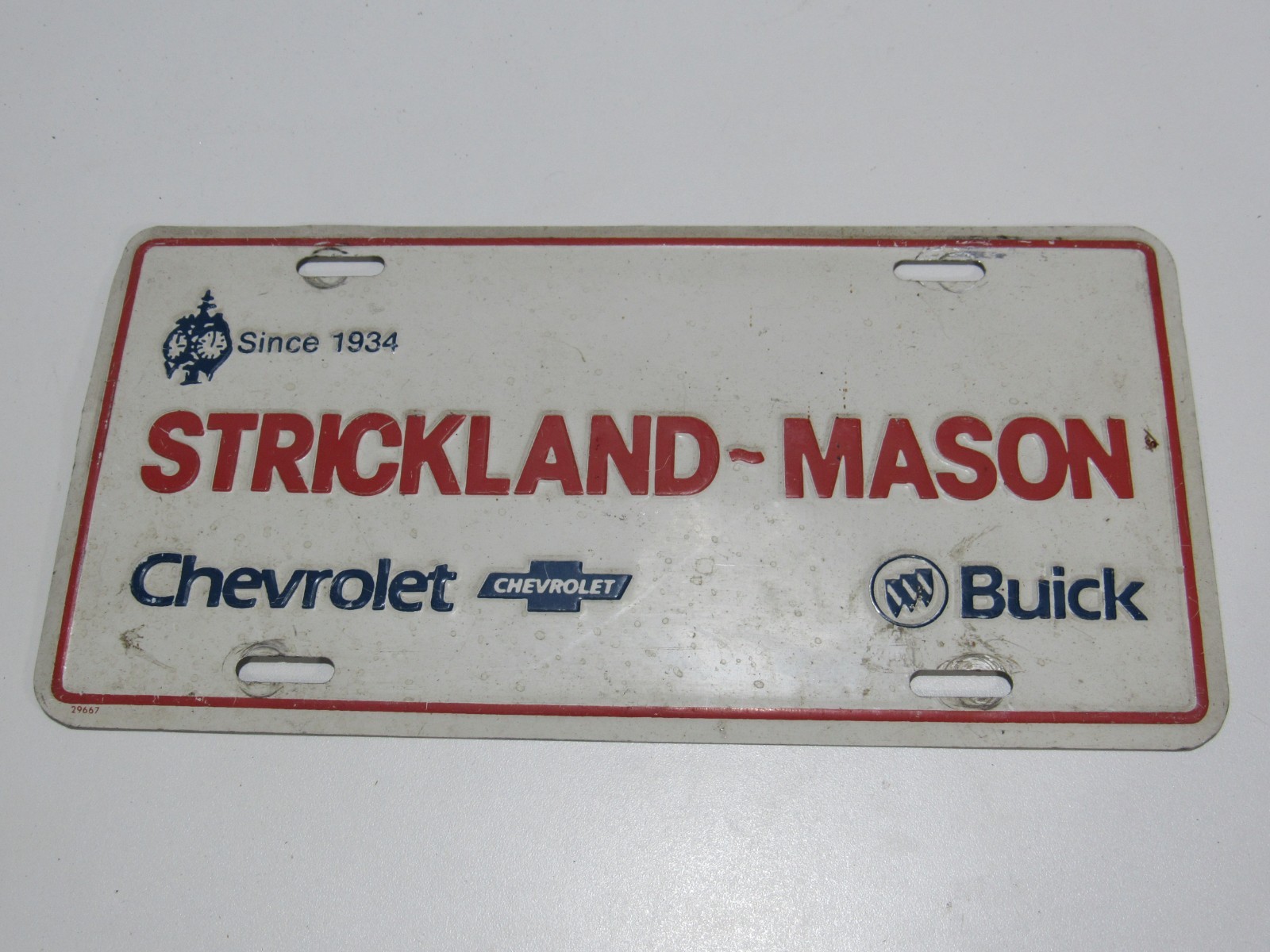 VTG Strickland-Mason Chevrolet Rittman Ohio Metal Dealership Booster Plate Tag